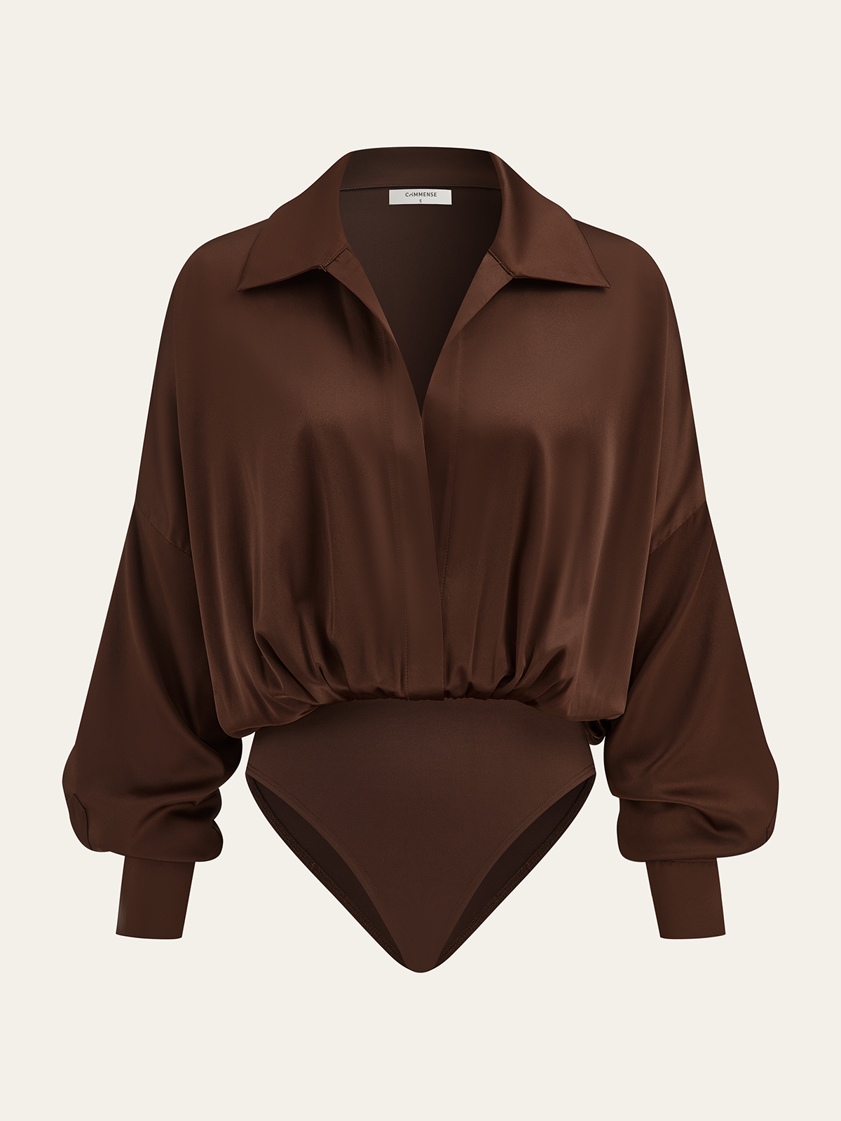 Satin Collared Long Sleeve Bodysuit for Women Elegant Evening Wear