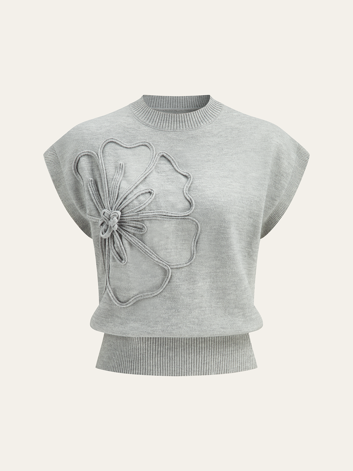 Flower Applique Cap Sleeve Knit Top for Women Casual Wear
