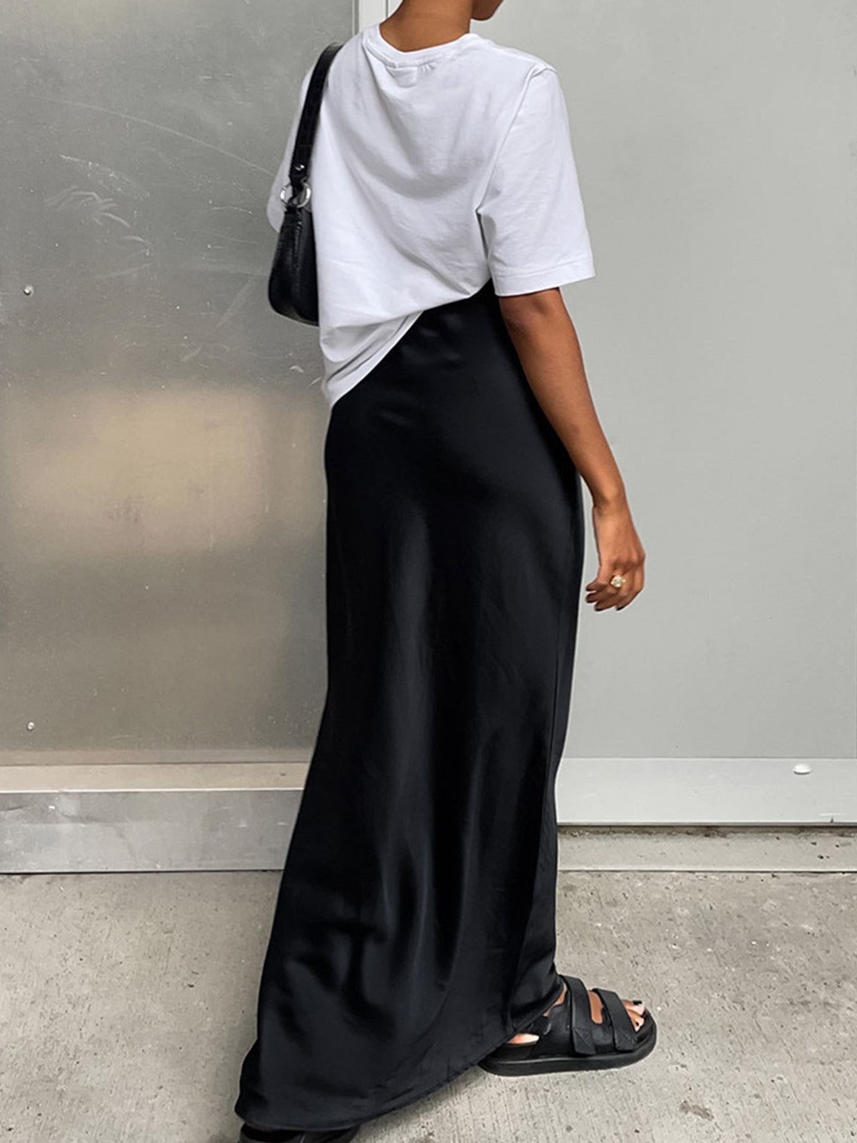 Utility Satin Maxi Skirt with Elastic Waistband for Women