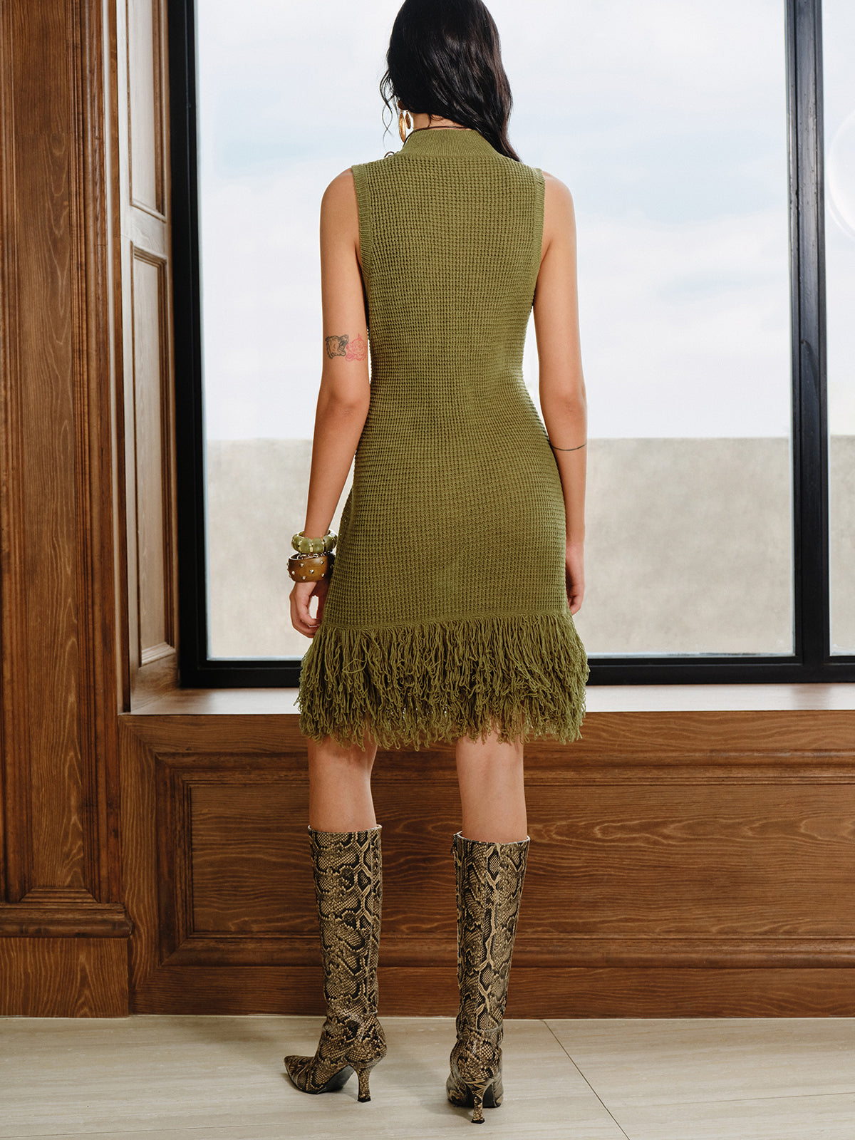 Fringe Hem Sleeveless Knit Dress for Summer Casual Wear