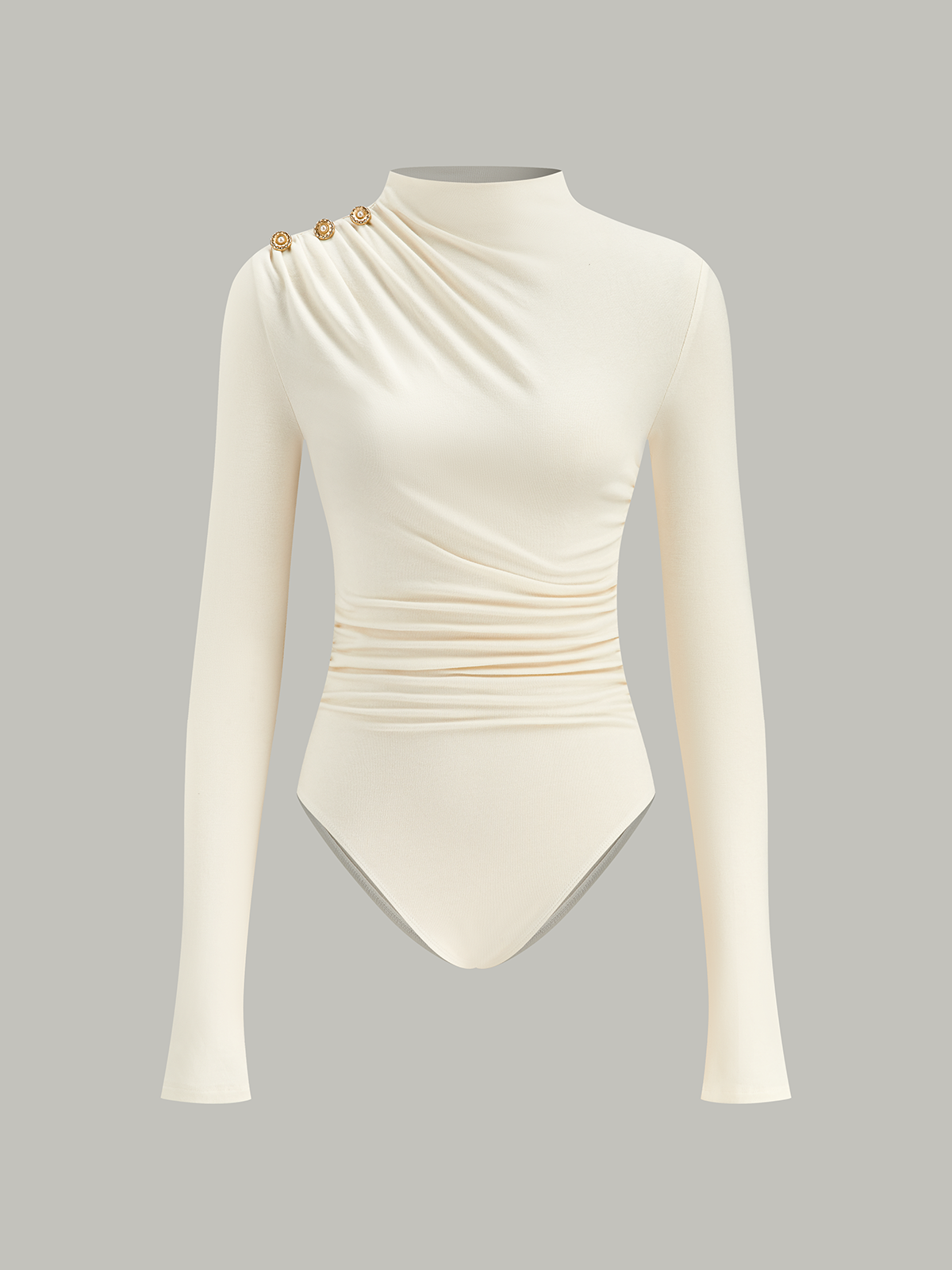 Ruched Shoulder-Decor Long Sleeve Bodysuit Trendy Women's Fashion Essentials