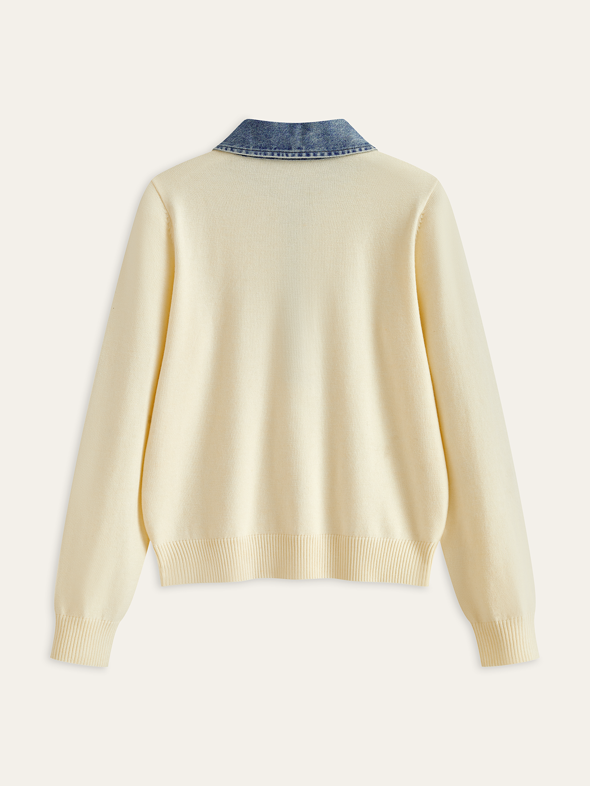 Denim Collar Wool Blend Knit Top for Women, Comfortable Autumn Wear