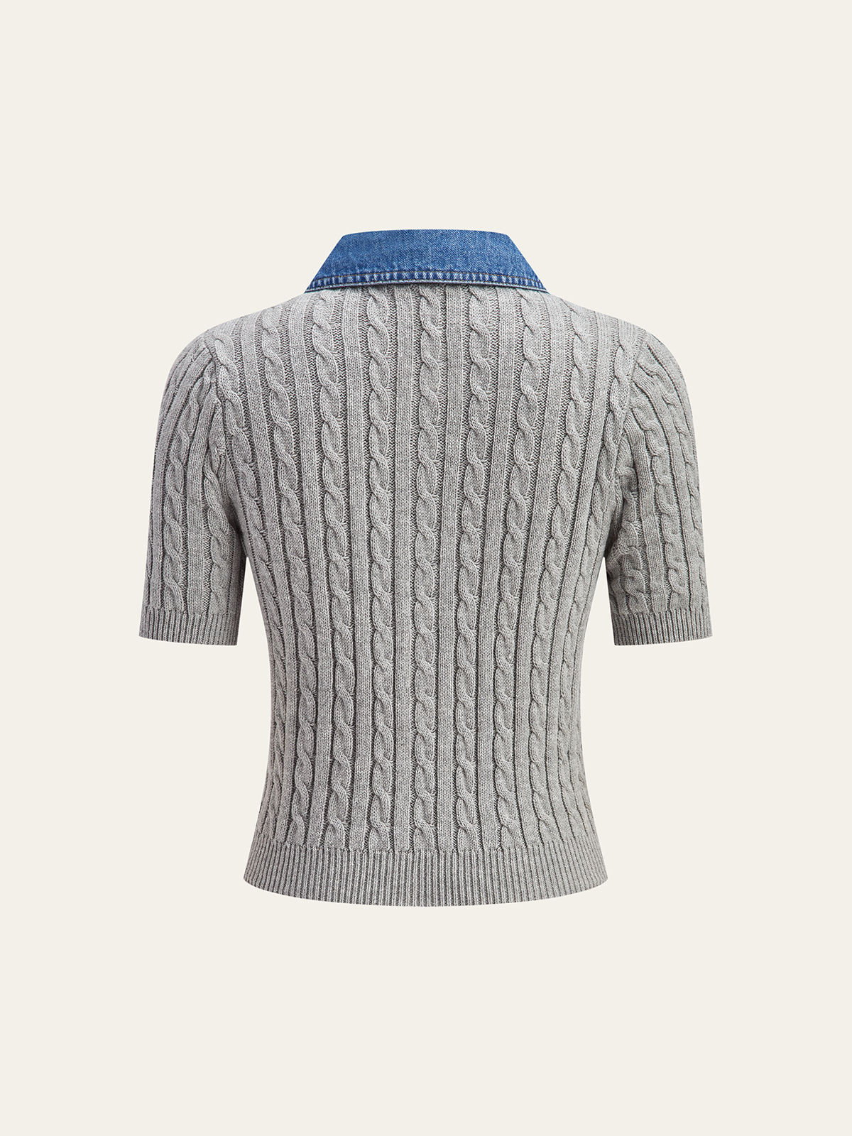Metal Button Denim Collar Cable-Knit Top - Trendy Women's Winter Fashion