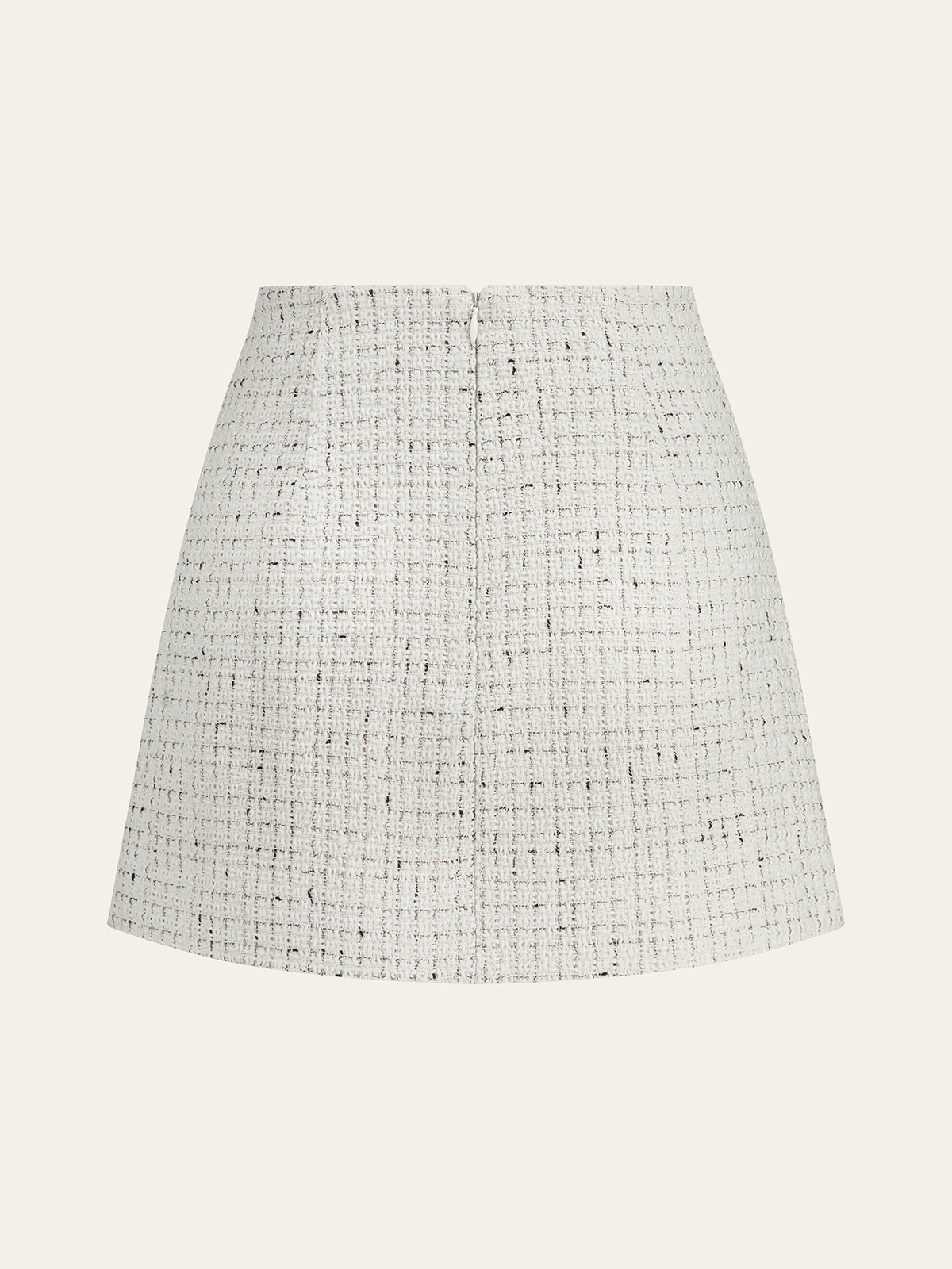 Metal Button Pleated Tweed Mini Skirt with High Waistband
