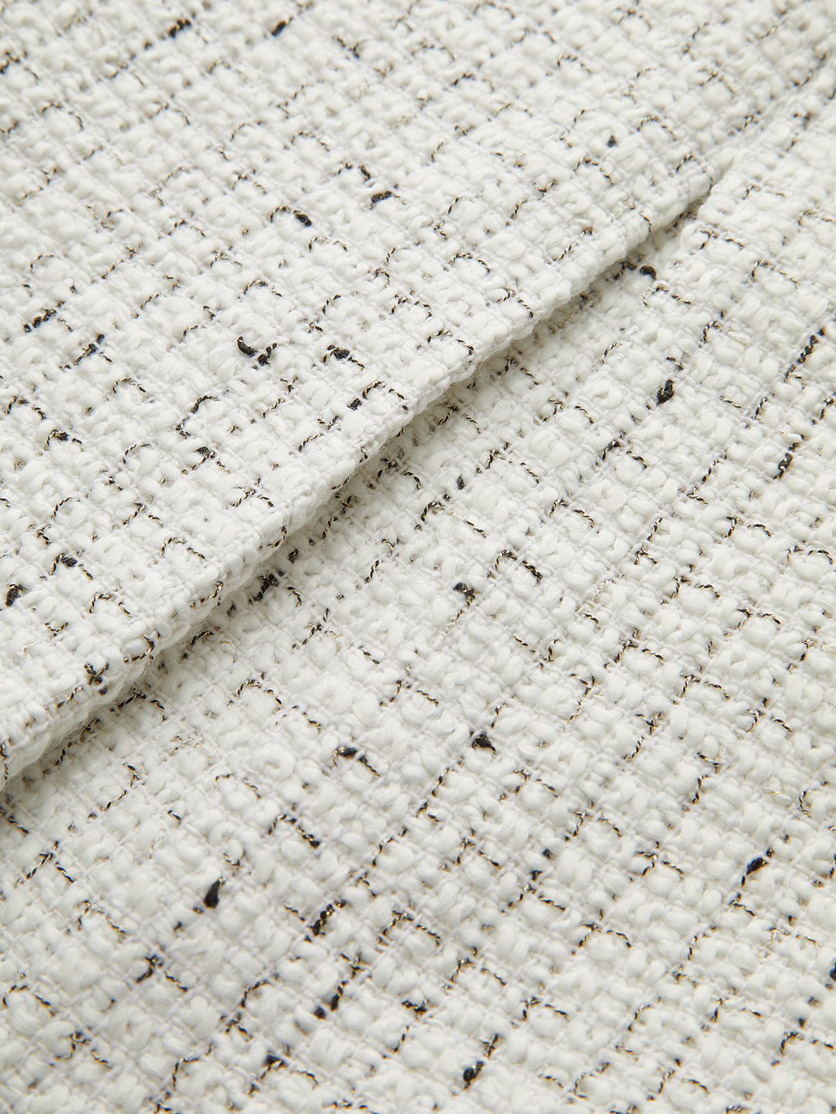Metal Button Pleated Tweed Mini Skirt with High Waistband