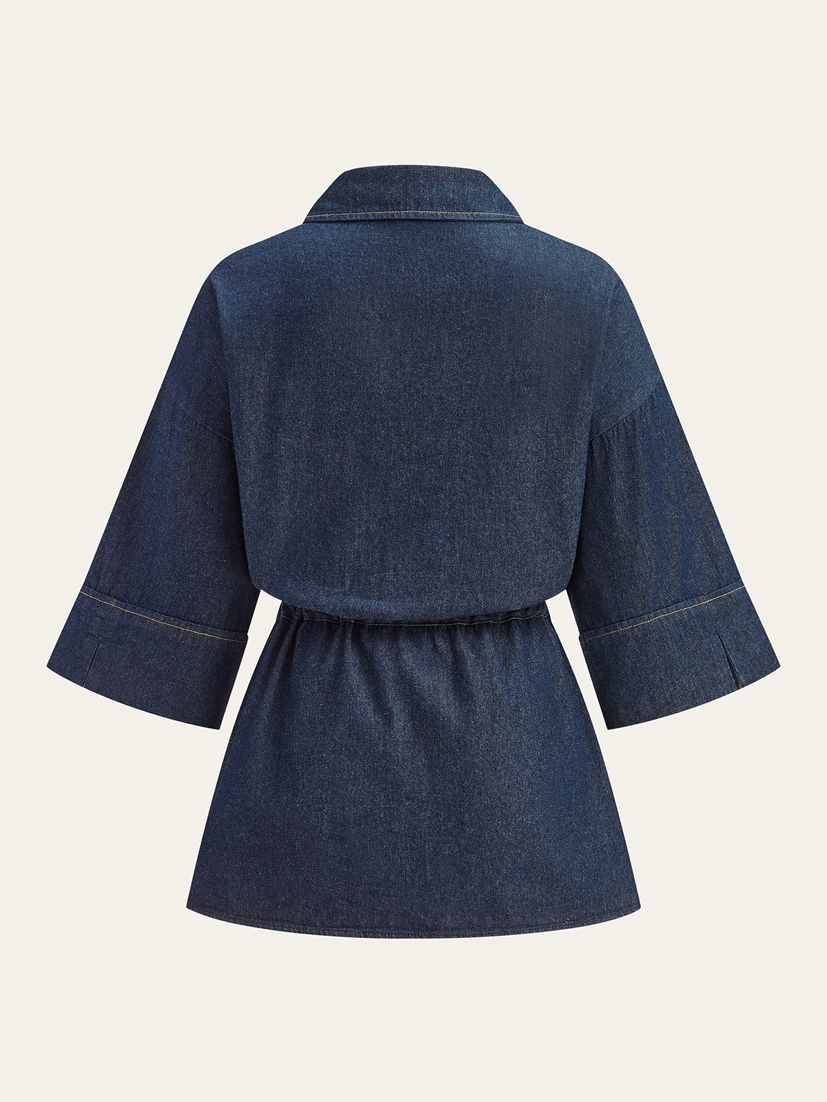 Long Denim Shirt with Adjustable Drawstring Waist and Button Cuffs