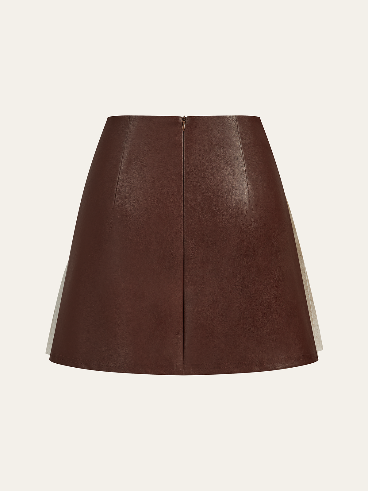 PU Panel Cotton & Linen Pleated Mini Skirt for Women Casual Summer Style