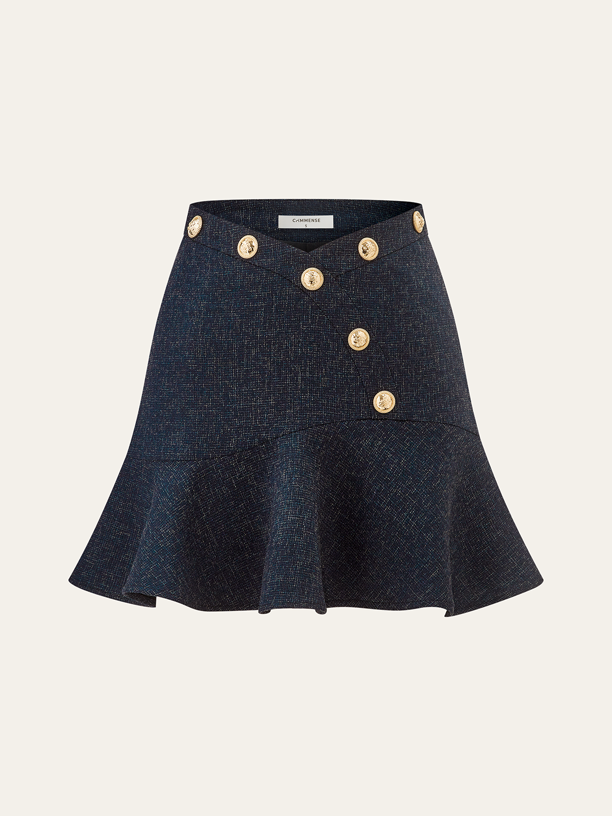 Metal Detail Ruffled Hem Mini Skirt with Elastic Waistband