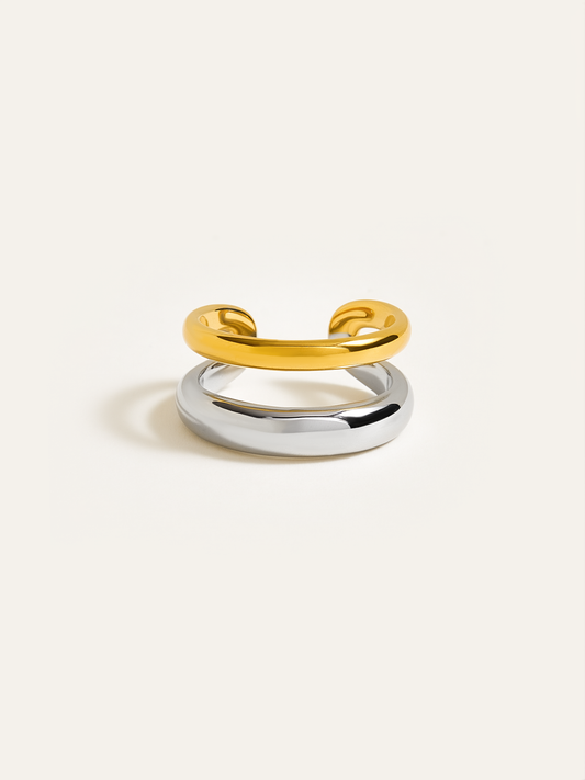 Two-Tone Layered Geometric Ring in Minimalist Style