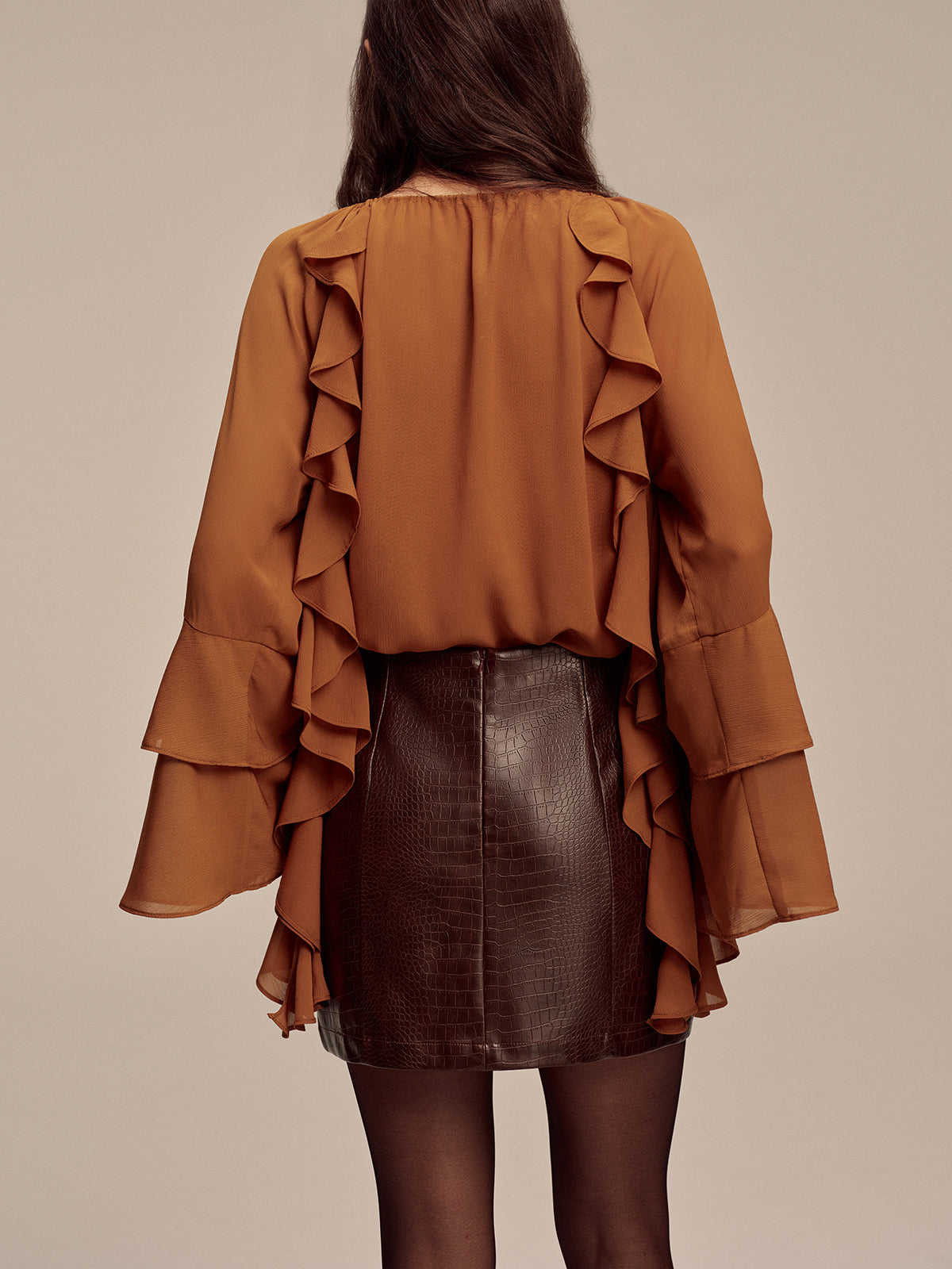 Faux Leather Crocodile-Embossed Mini Skirt High Waist Trendy Style