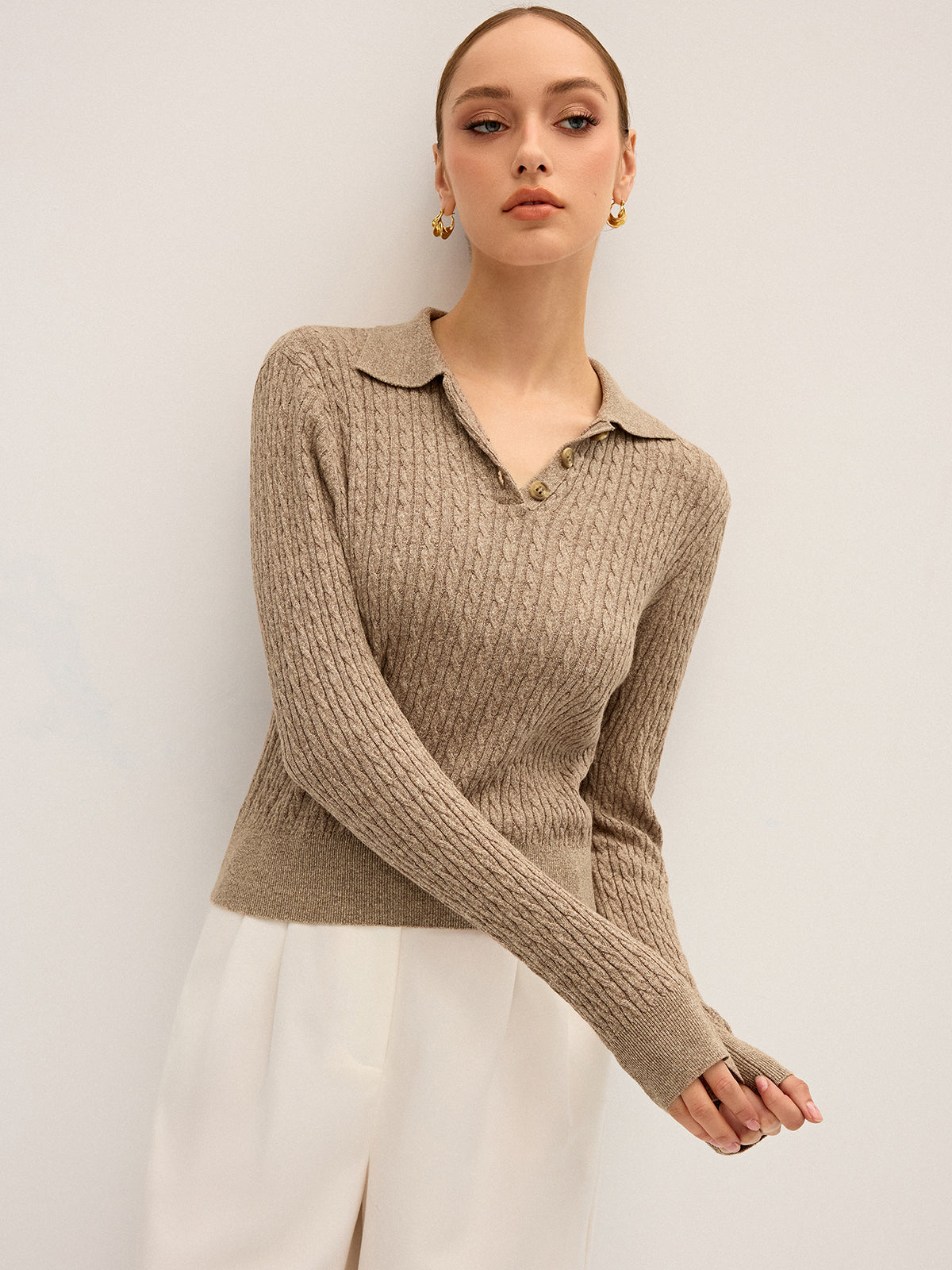Cable Knit Cotton Collar Sweater for Men Winter Essential
