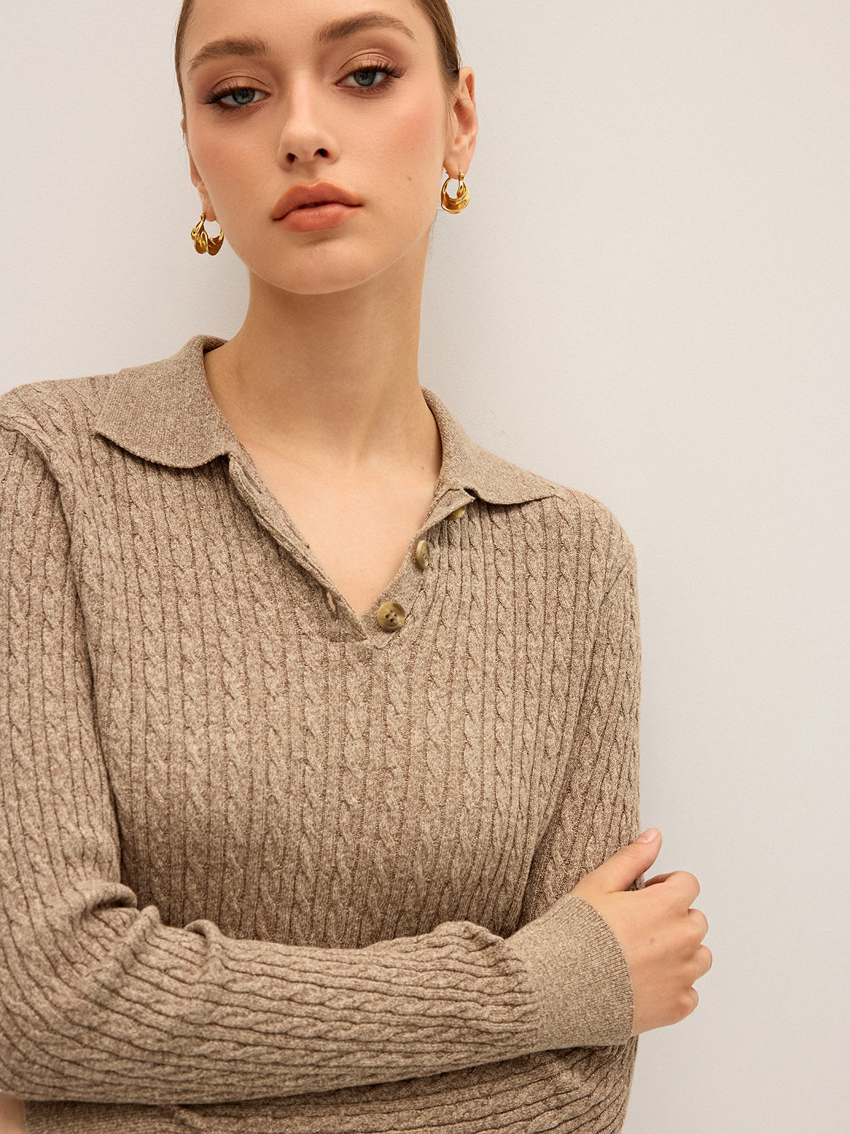 Cable Knit Cotton Collar Sweater for Men Winter Essential