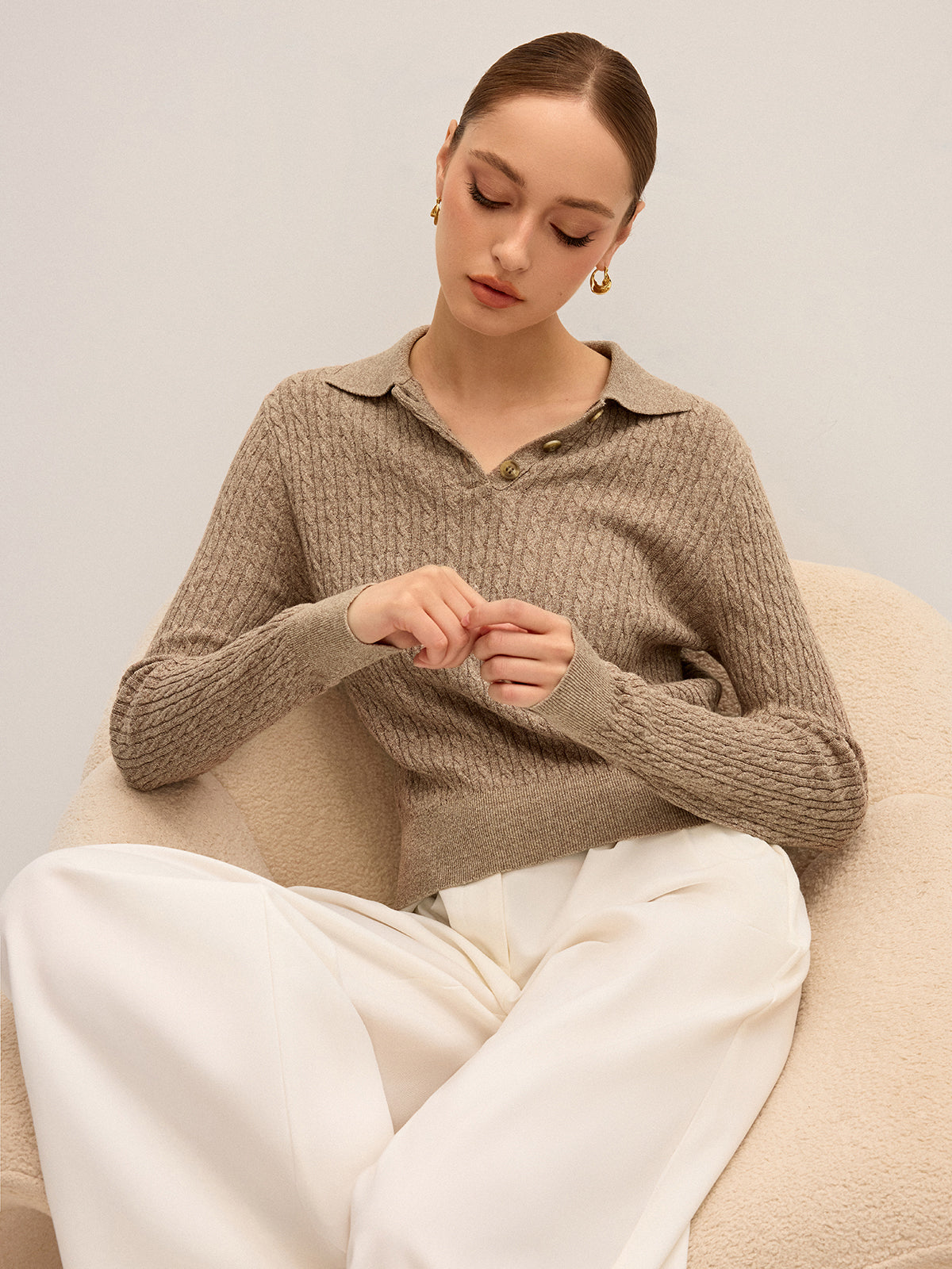Cable Knit Cotton Collar Sweater for Men Winter Essential