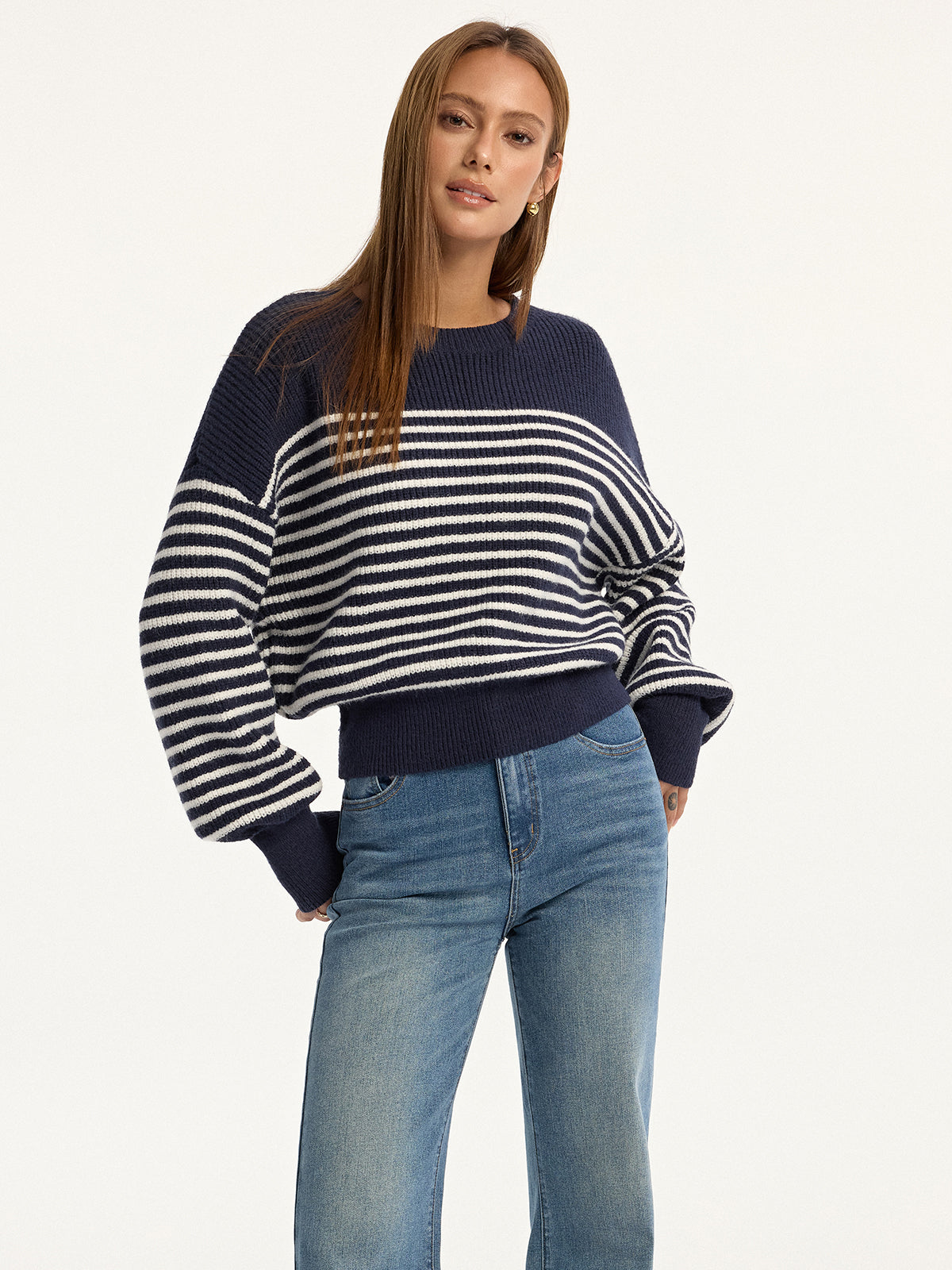 Stripped Ribbed Sweater Comfy Casual Fit Pullover