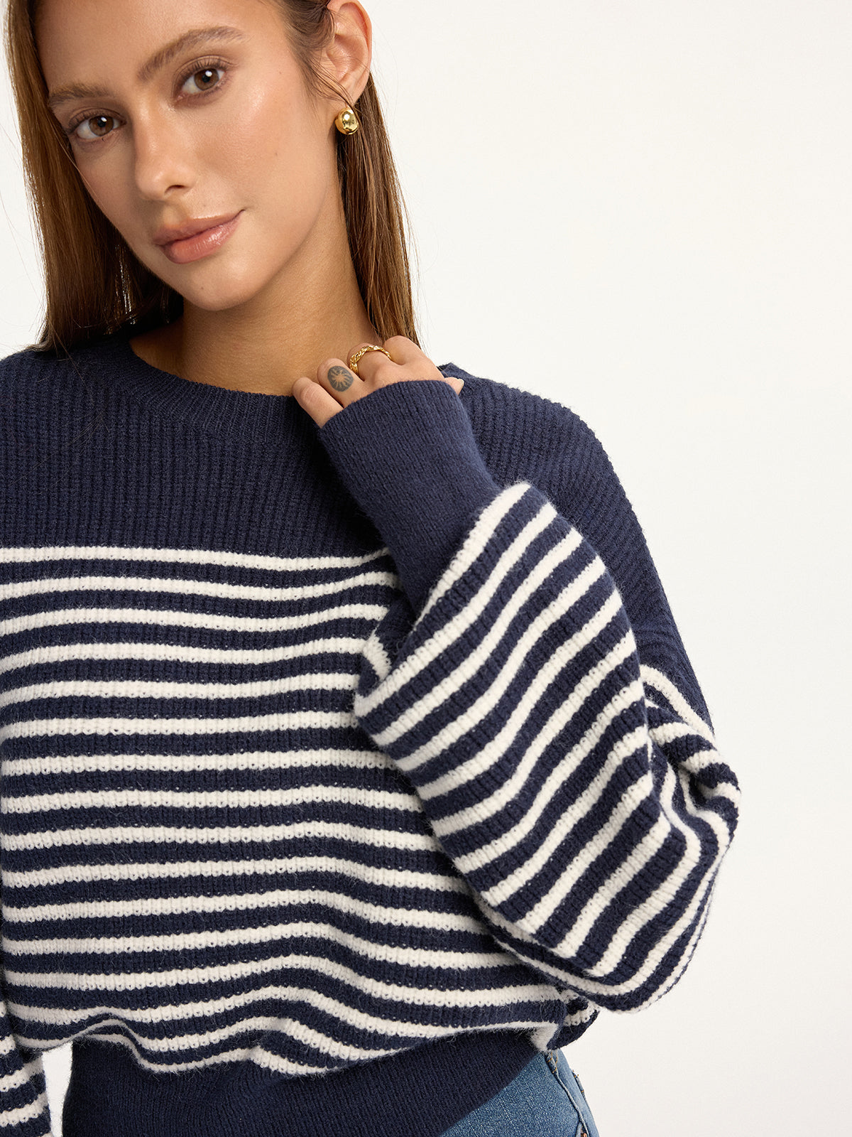 Stripped Ribbed Sweater Comfy Casual Fit Pullover