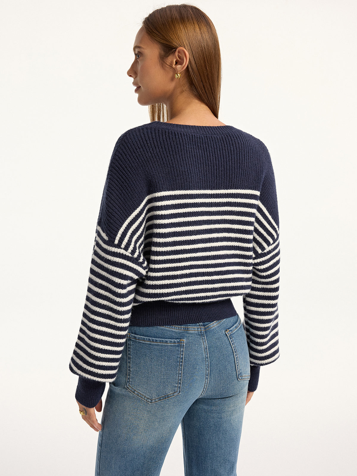 Stripped Ribbed Sweater Comfy Casual Fit Pullover