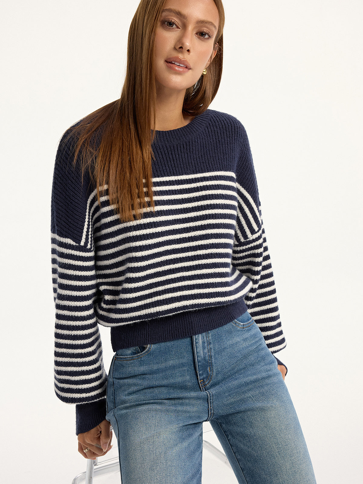 Stripped Ribbed Sweater Comfy Casual Fit Pullover