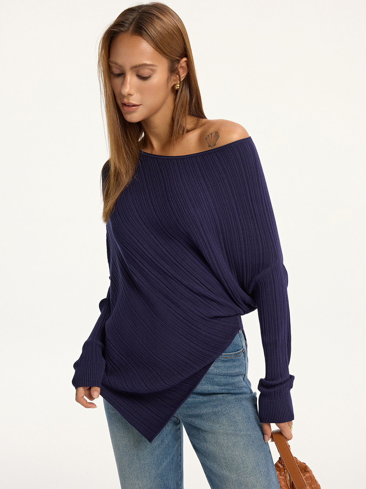 Textured Off-Shoulder Asymmetric Sweater for Women Stylish Winter Essential