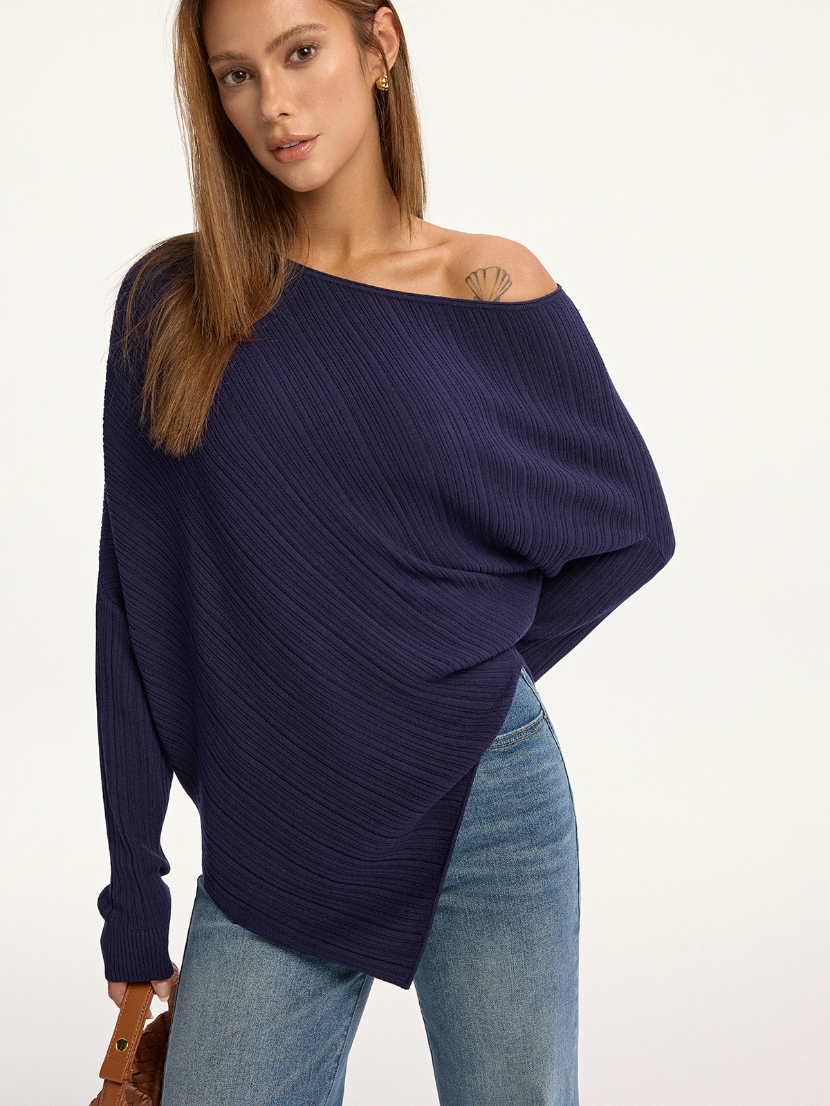 Textured Off-Shoulder Asymmetric Sweater for Women Stylish Winter Essential