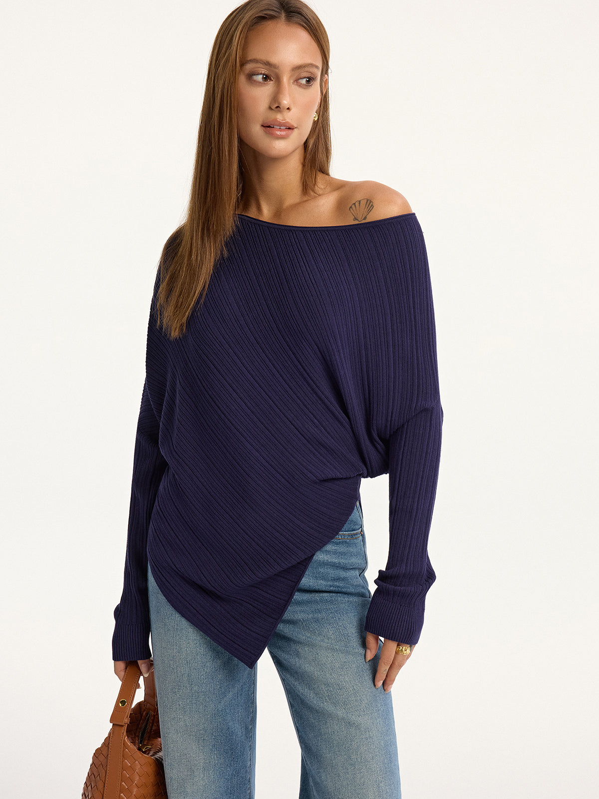Textured Off-Shoulder Asymmetric Sweater for Women Stylish Winter Essential
