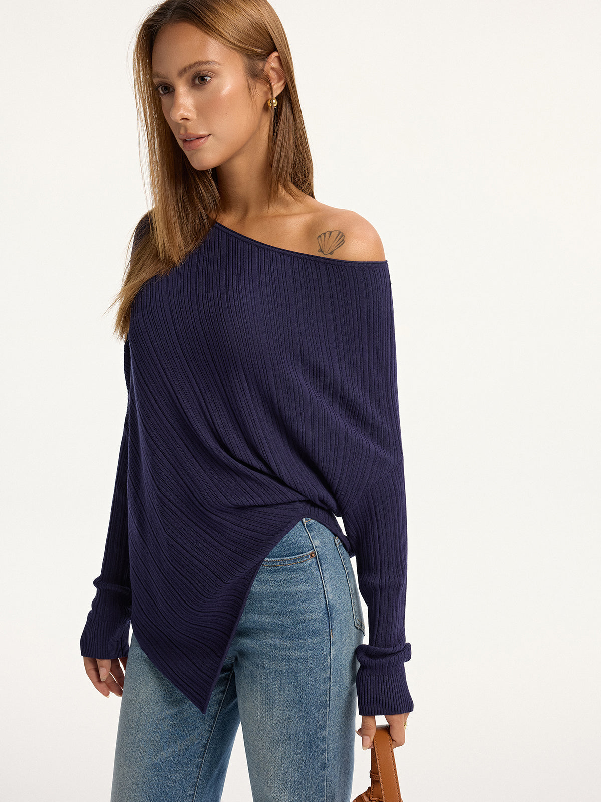 Textured Off-Shoulder Asymmetric Sweater for Women Stylish Winter Essential
