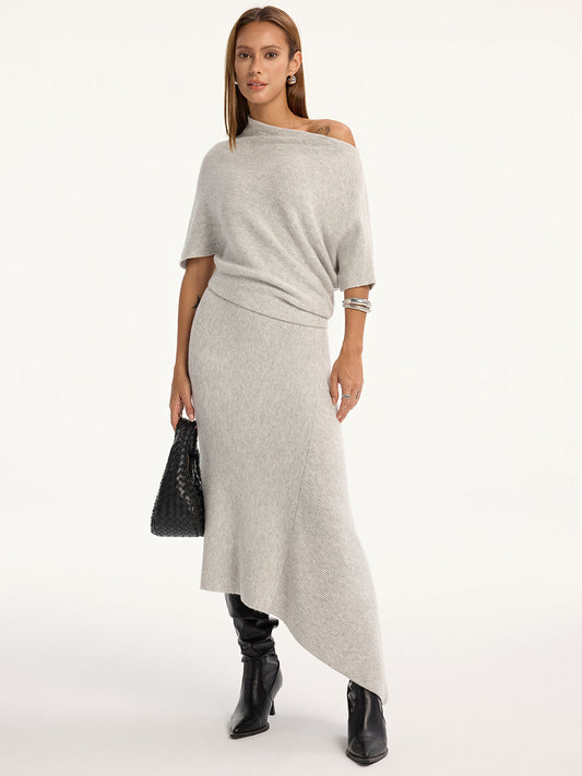 Asymmetric Wool-Blend Midi Skirt for Women in Office Wear