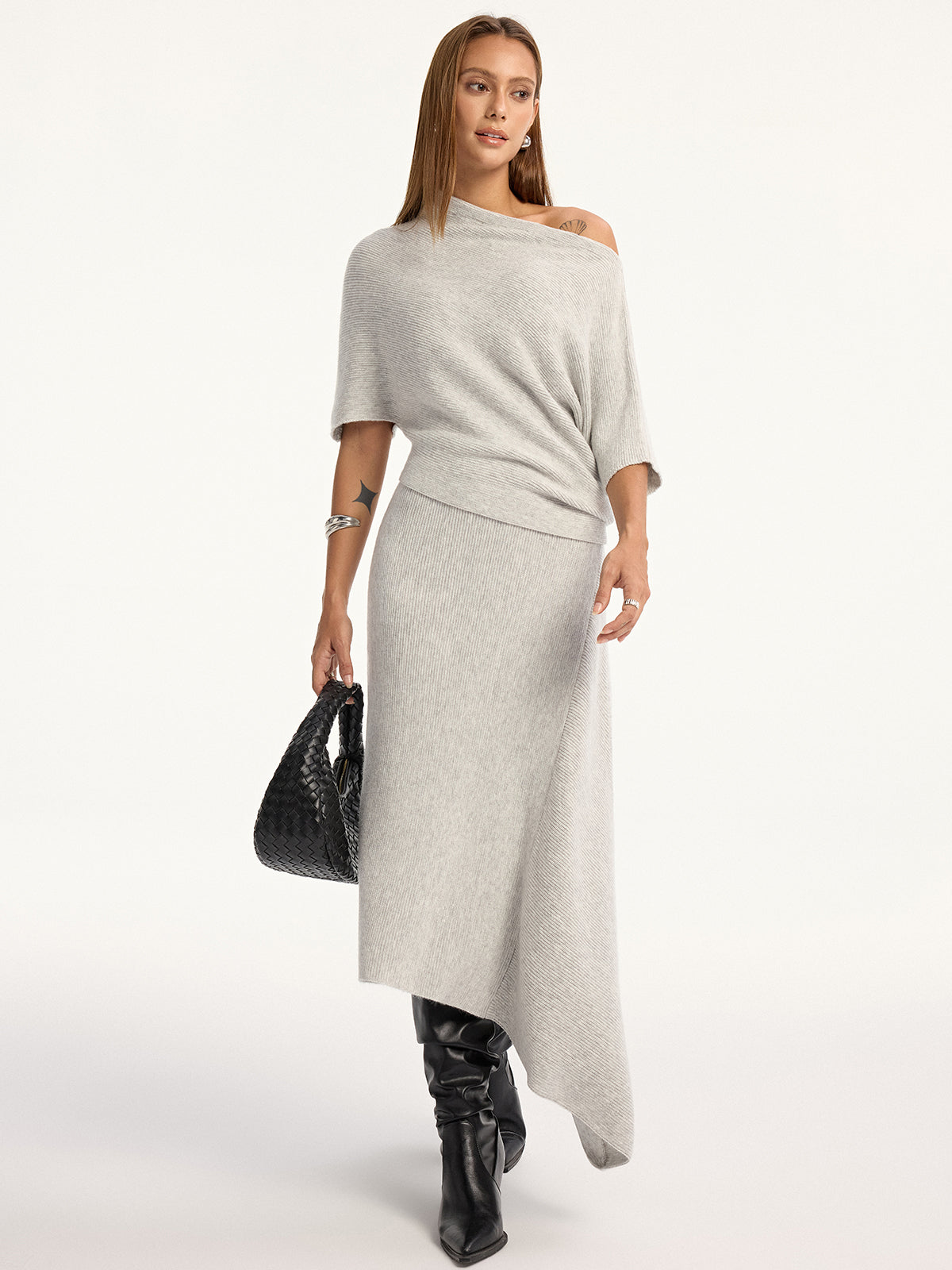 Asymmetric Wool-Blend Midi Skirt for Women in Office Wear
