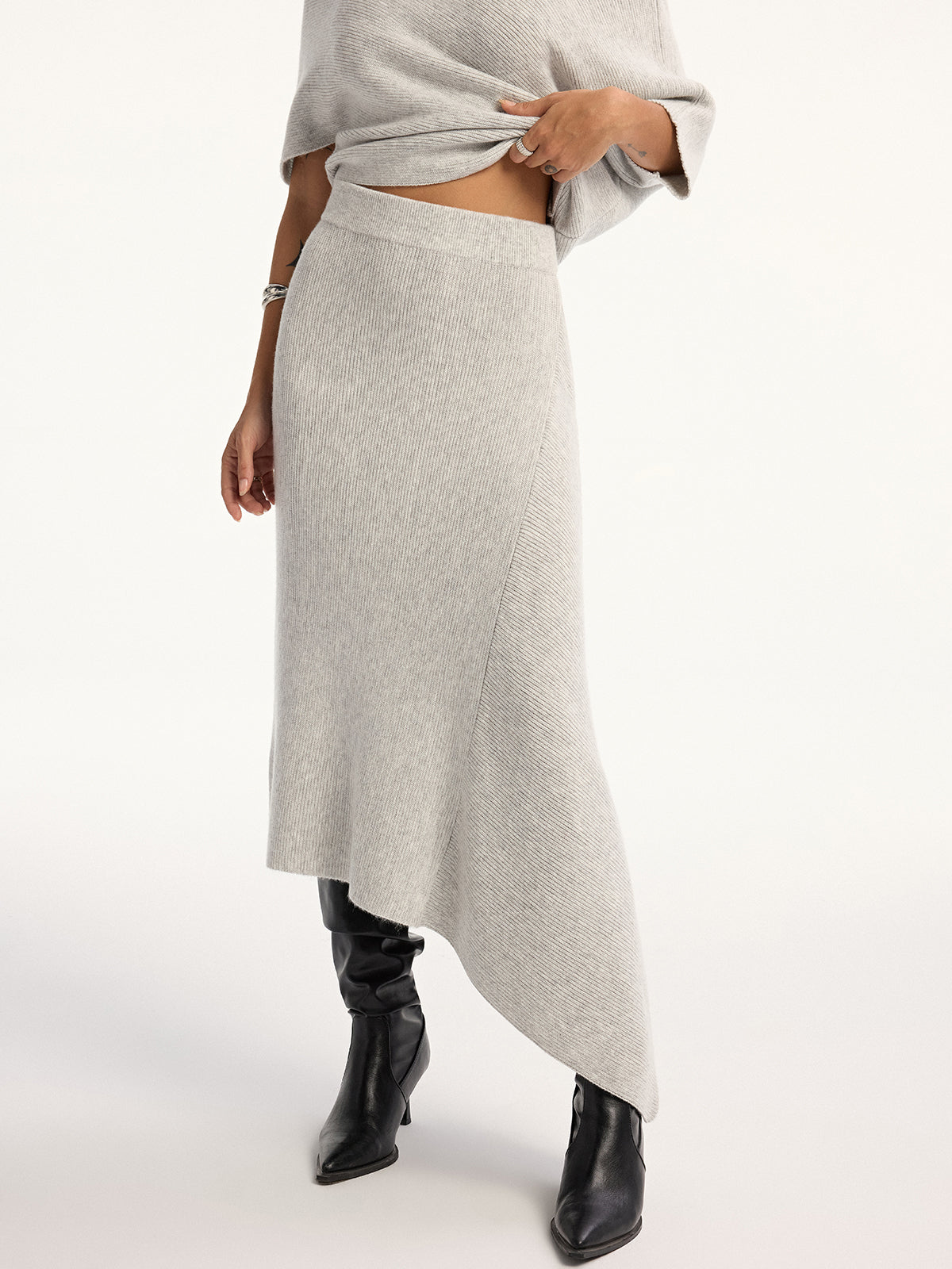 Asymmetric Wool-Blend Midi Skirt for Women in Office Wear