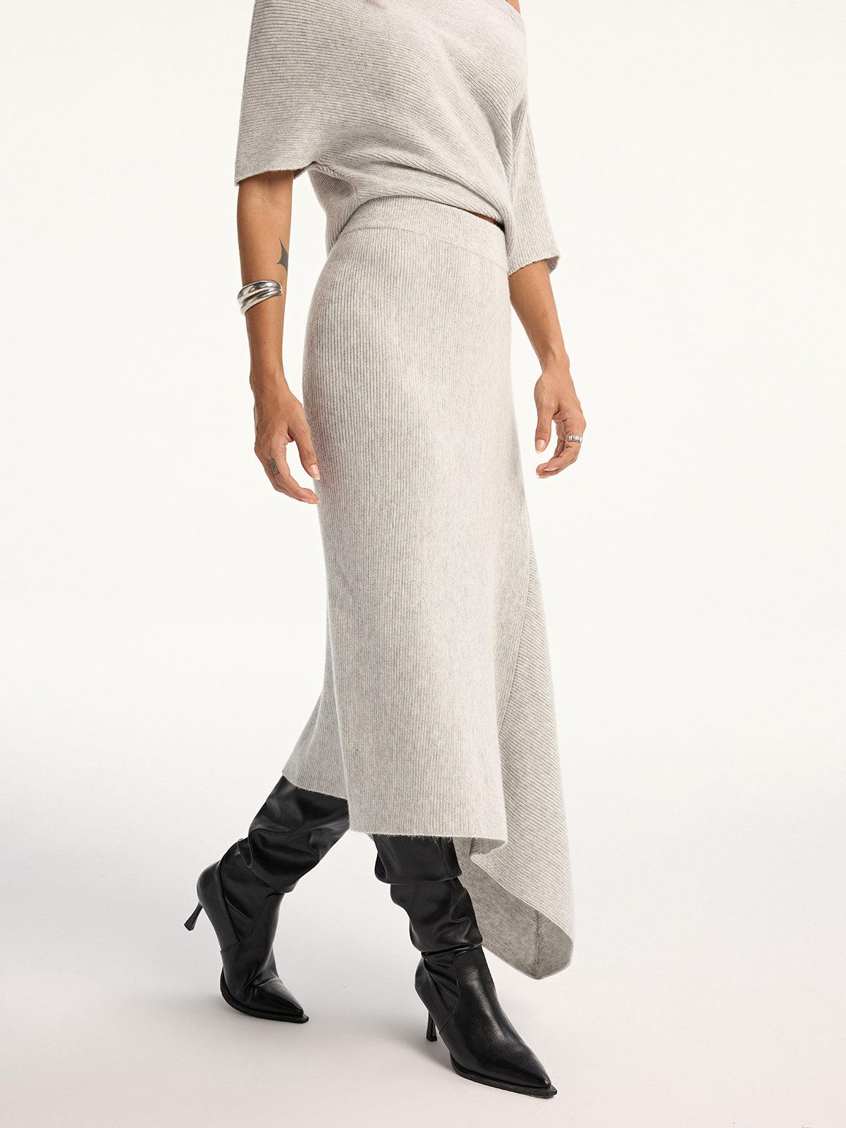 Asymmetric Wool-Blend Midi Skirt for Women in Office Wear
