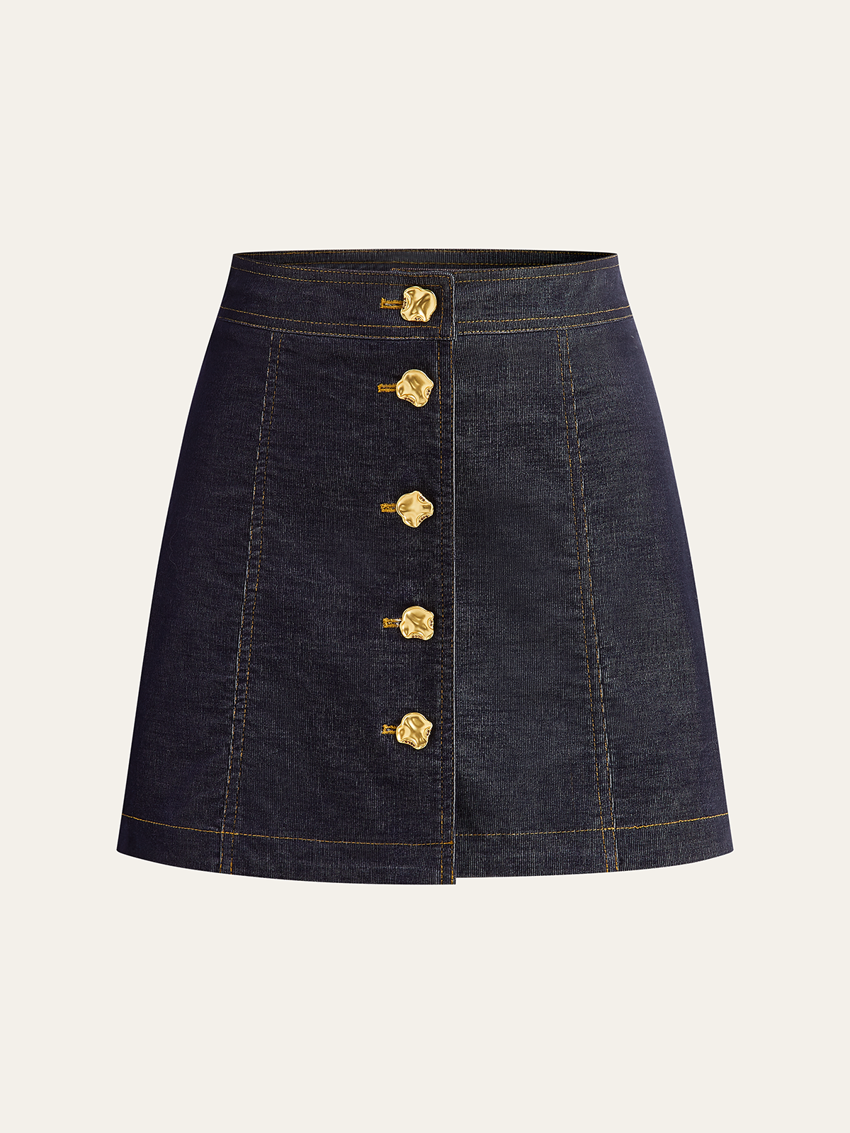 Metal Button-Front Mini Skirt with High Waist Design