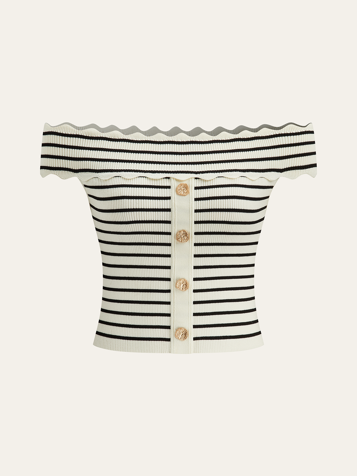 Striped Off-Shoulder Metal Button Knit Top Women's Casual Sweater