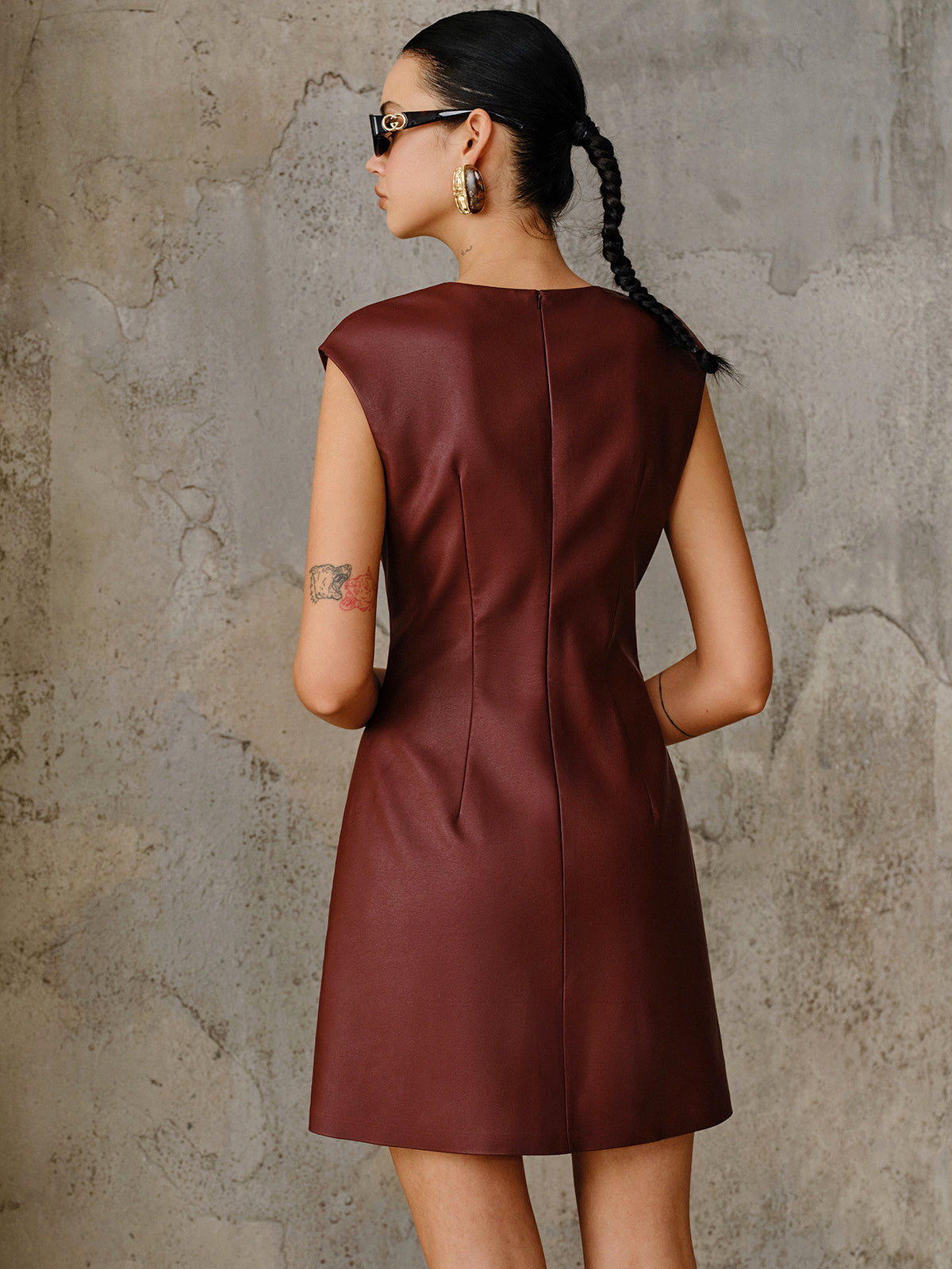 PU Leather Metal Buckle Sleeveless Mini Dress with Adjustable Straps