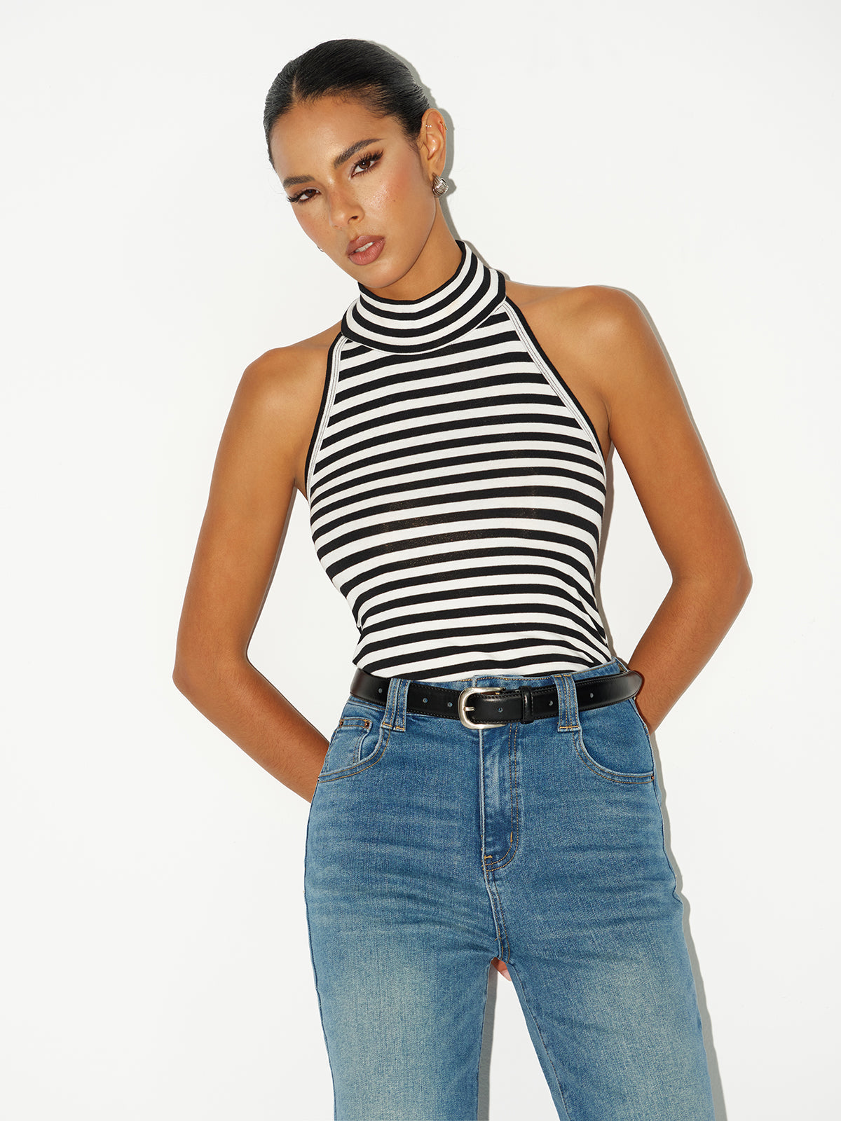 Striped Reversible Halter Neck Top for Women Casual Summer Wear