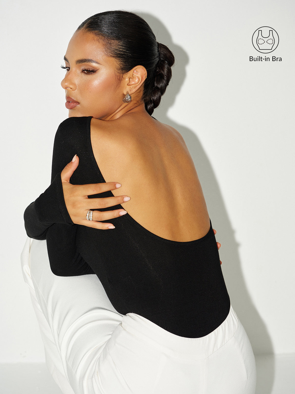 Bra-Free Long Sleeve Backless Bodysuit for Women, Comfortable Stretch Fit