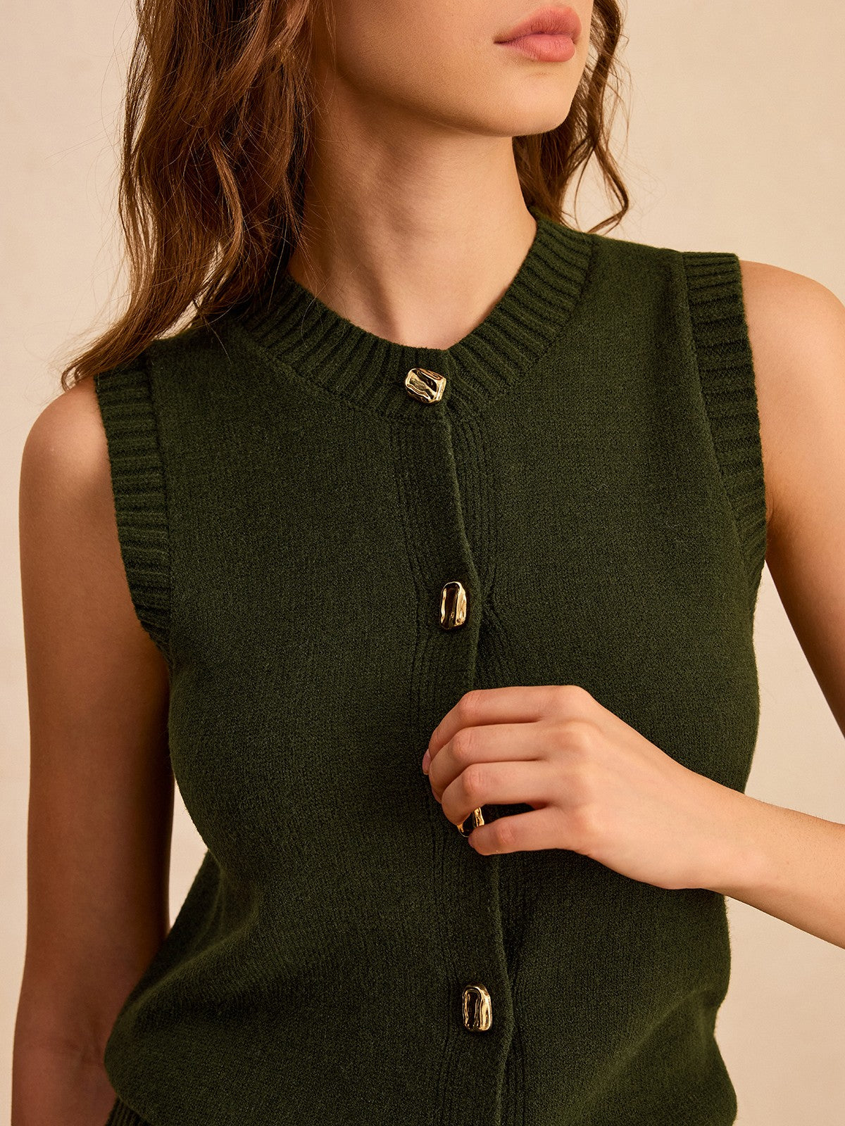 Metal Button Knit Vest: Classic Sleeveless Sweater for Layering