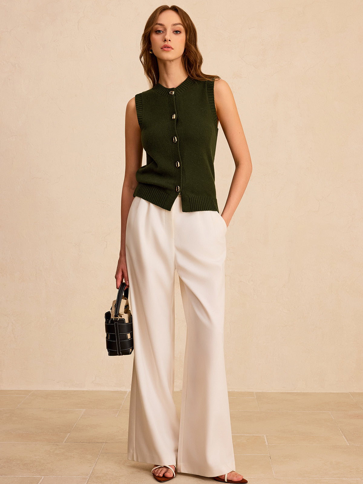 Metal Button Knit Vest: Classic Sleeveless Sweater for Layering