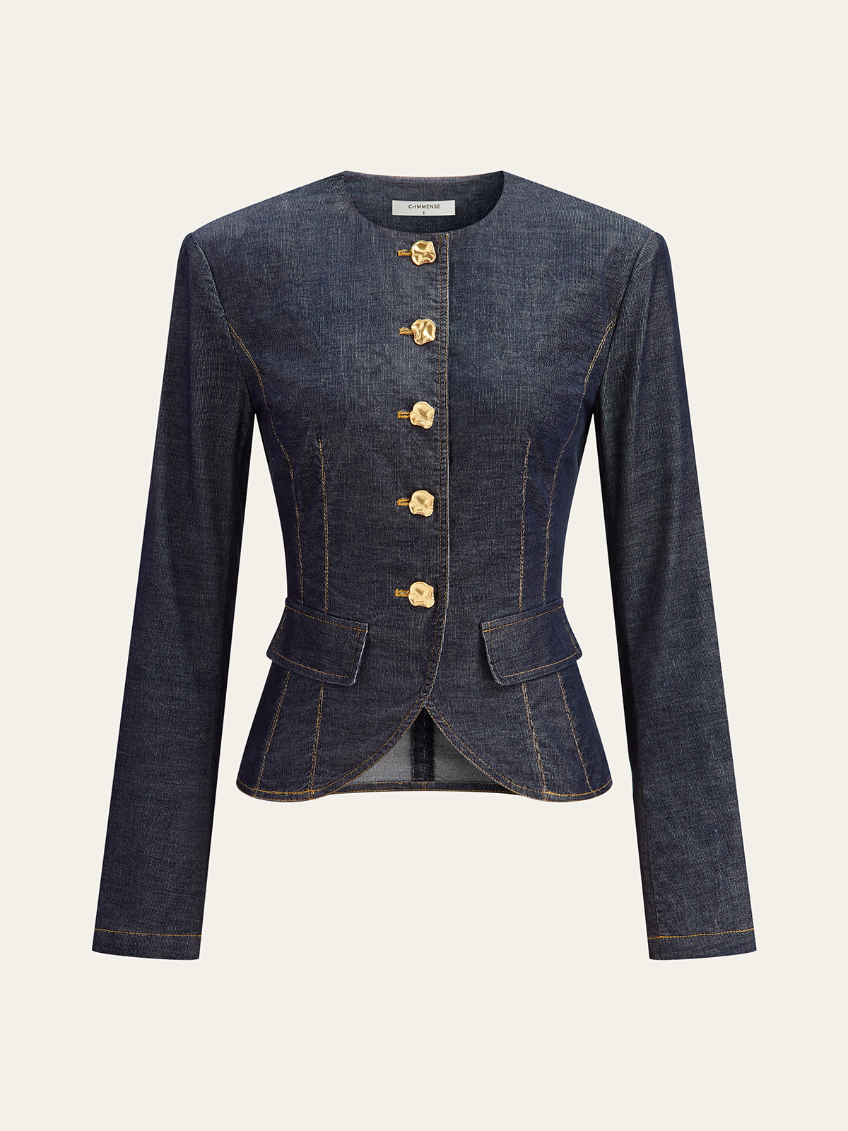 Sure! How about: "Stylish Metal Button Fitted Tailored Jacket for Women"?