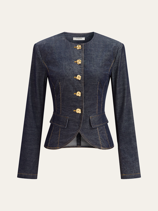 Sure! How about: "Stylish Metal Button Fitted Tailored Jacket for Women"?