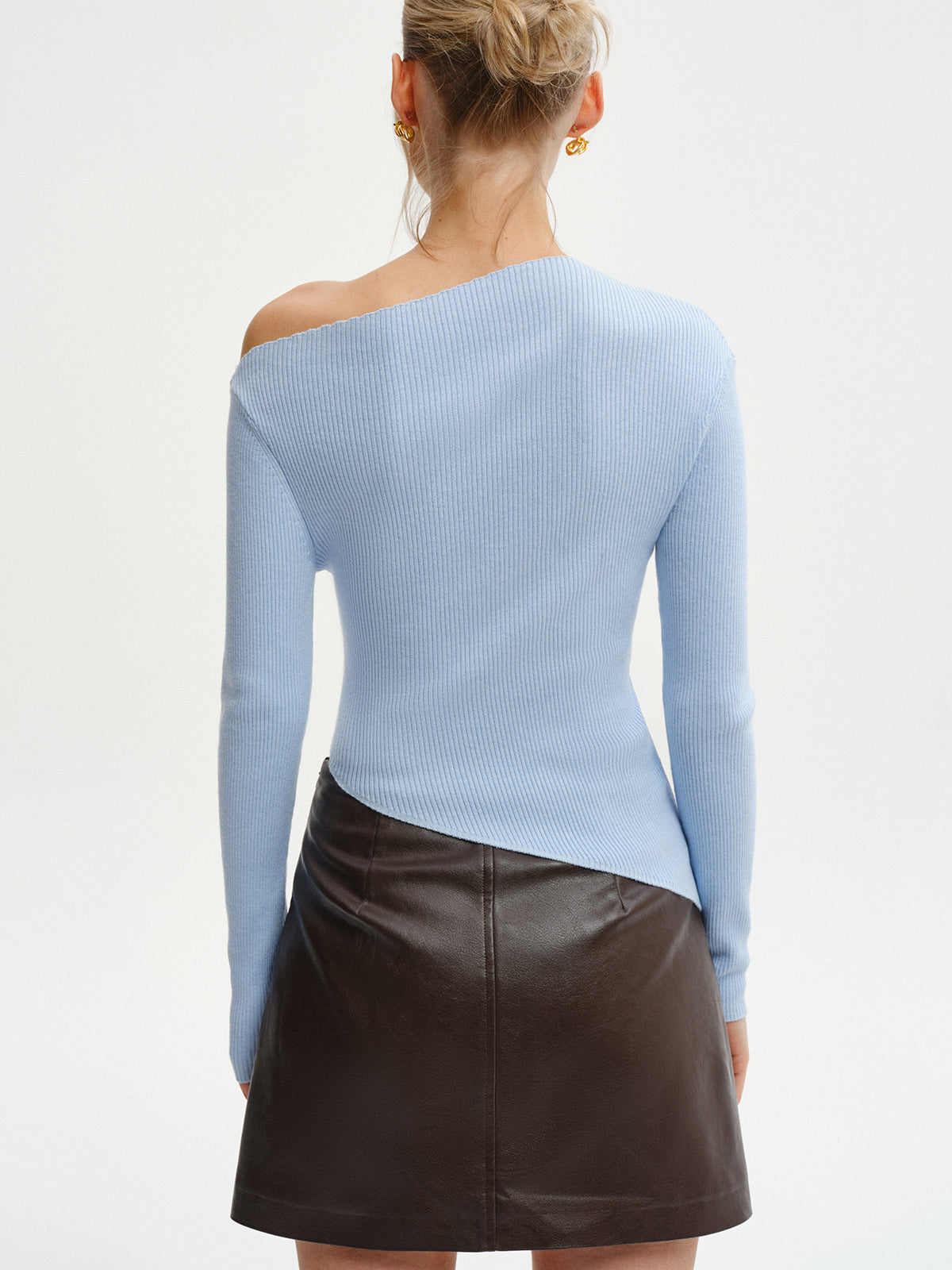 Wool-Blend Asymmetric Hem Knit Top Women's Casual Fall Fashion