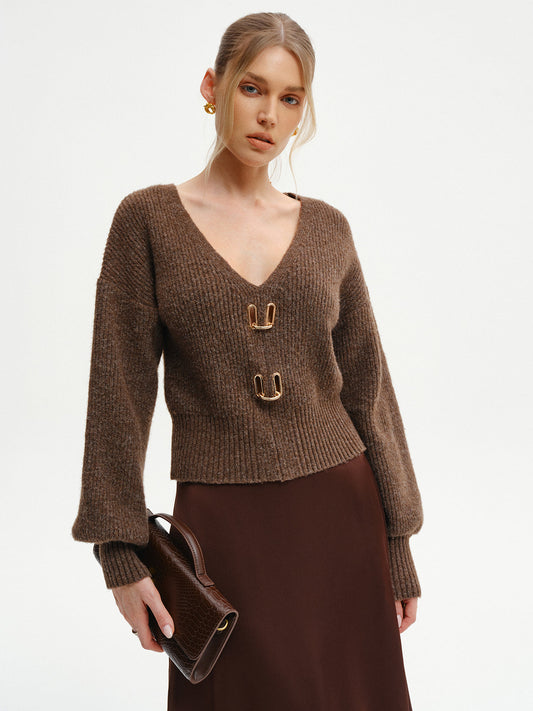 Wool-Blend V-Neck Sweater for Casual Wear Essentials