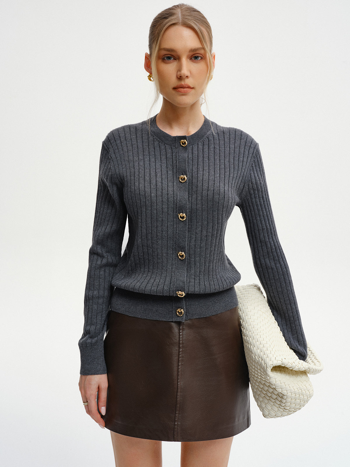 Wool-Blend Ribbed Knit Cardigan Cozy Warm Layer Essential