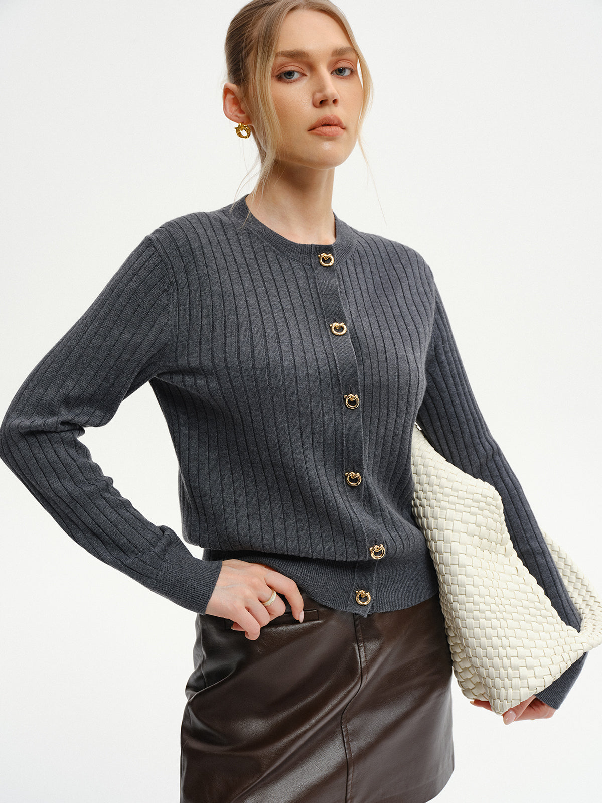 Wool-Blend Ribbed Knit Cardigan Cozy Warm Layer Essential