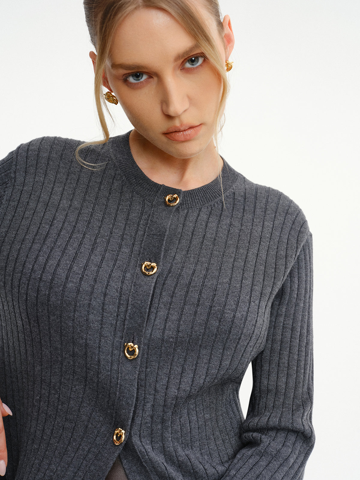 Wool-Blend Ribbed Knit Cardigan Cozy Warm Layer Essential
