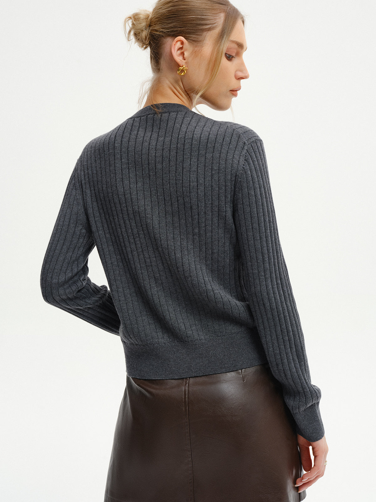 Wool-Blend Ribbed Knit Cardigan Cozy Warm Layer Essential