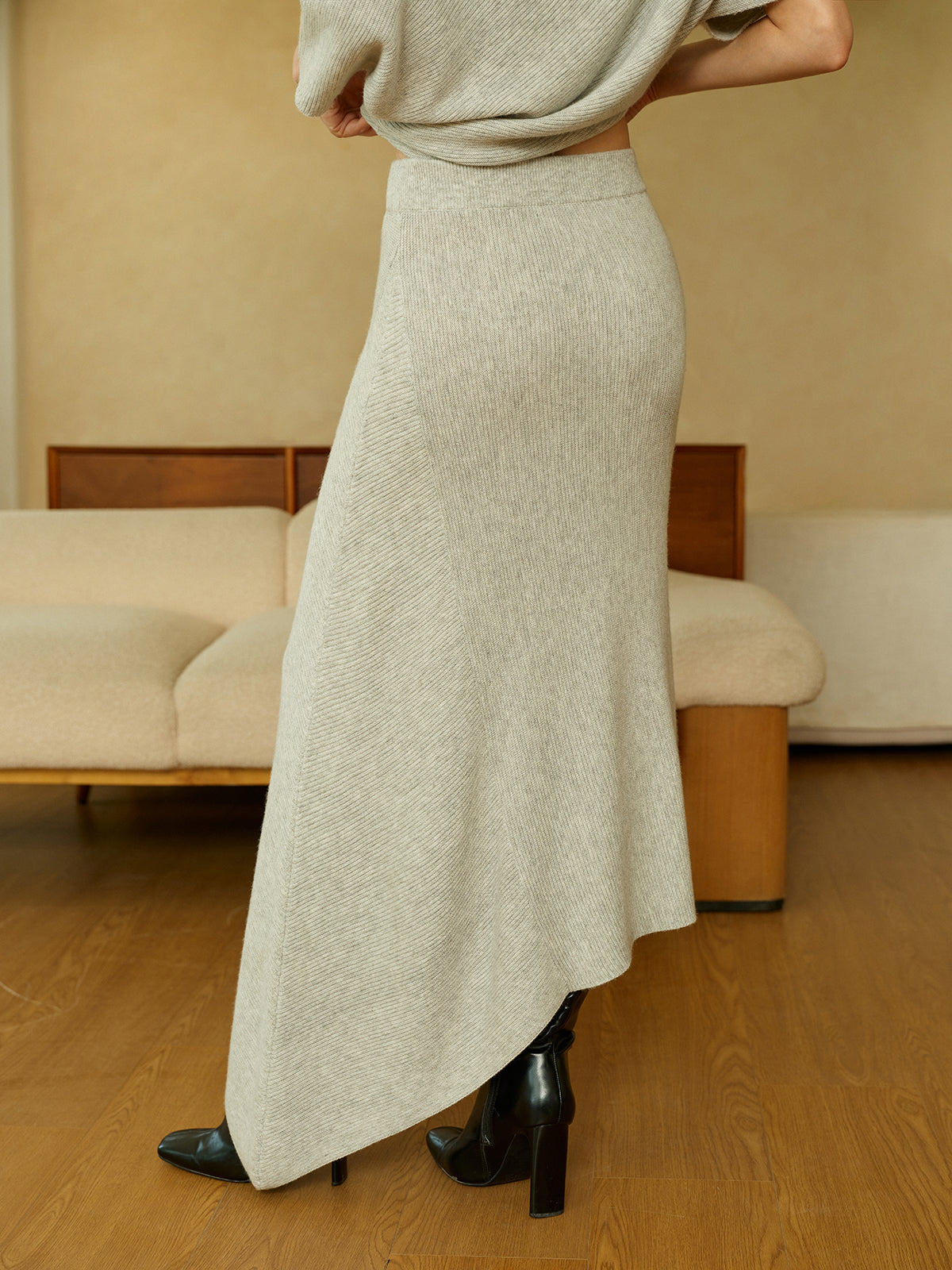 Asymmetric Wool-Blend Midi Skirt for Women in Office Wear
