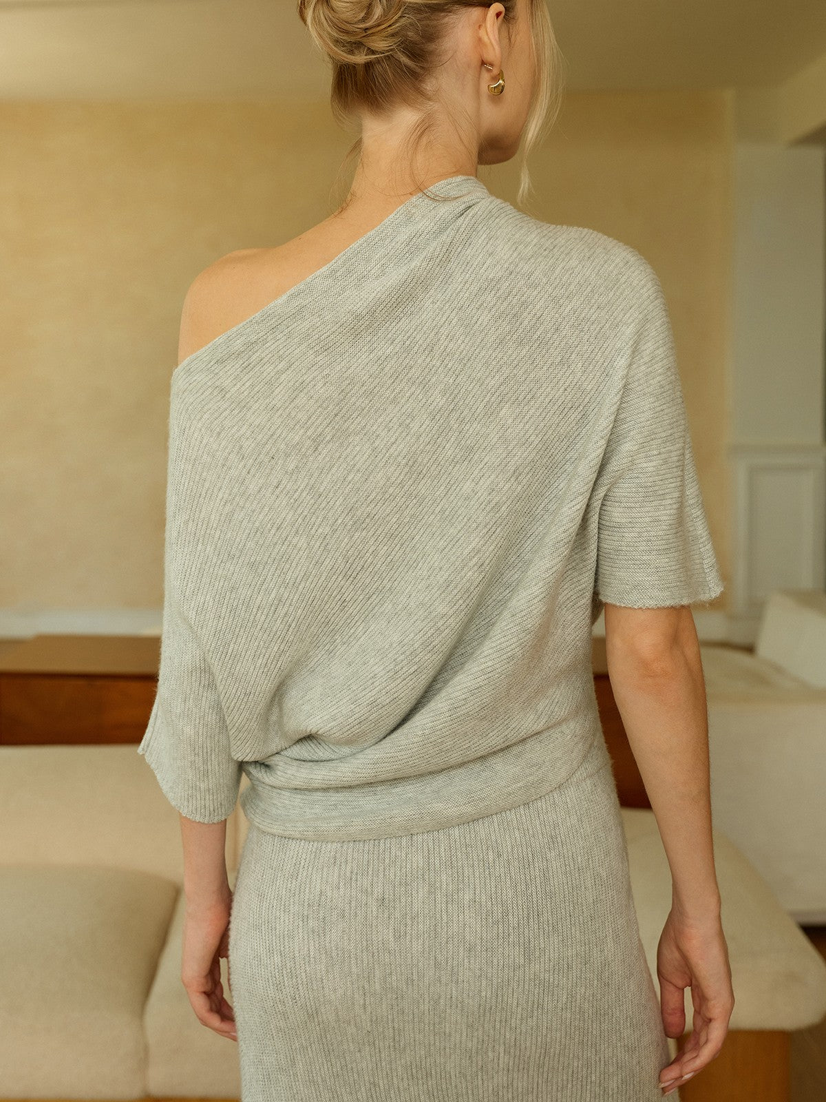 Wool-Blend Off-Shoulder Knit Top for Women Casual Fall Winter