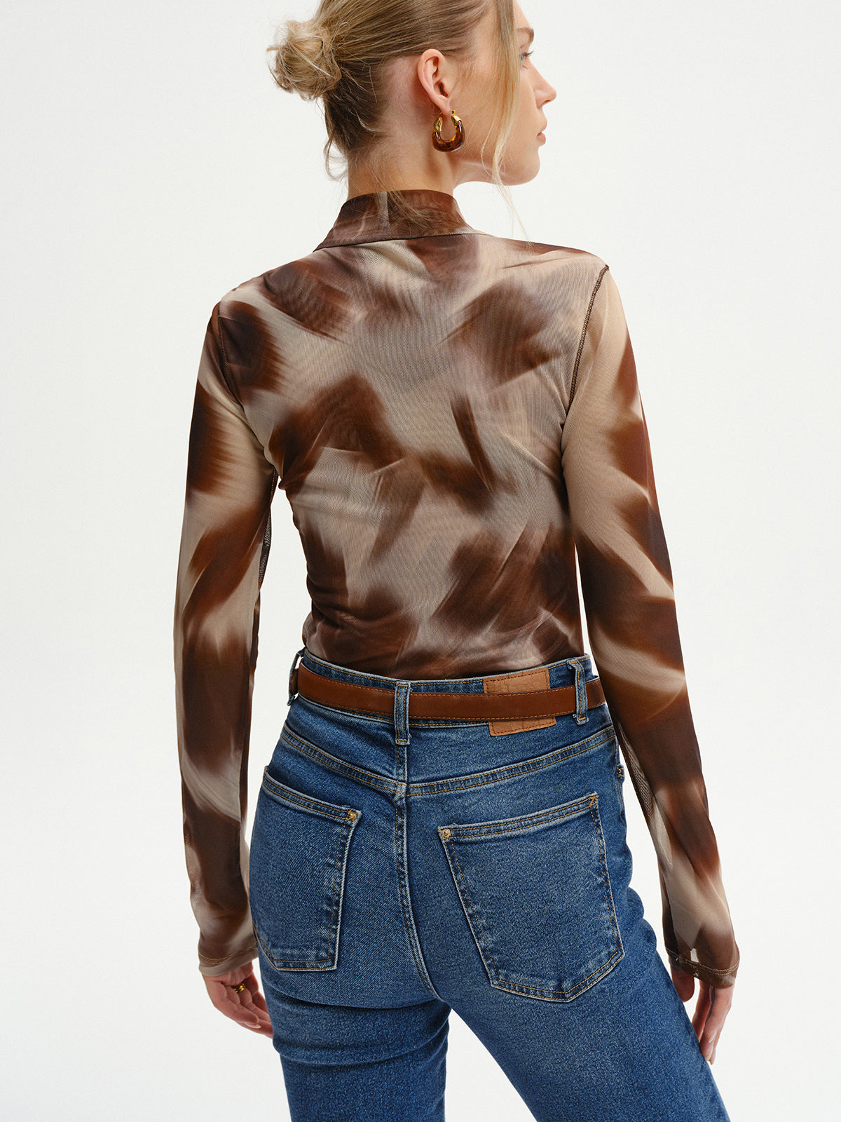 Abstract Print Mesh Long Sleeve T-Shirt for Casual Wear