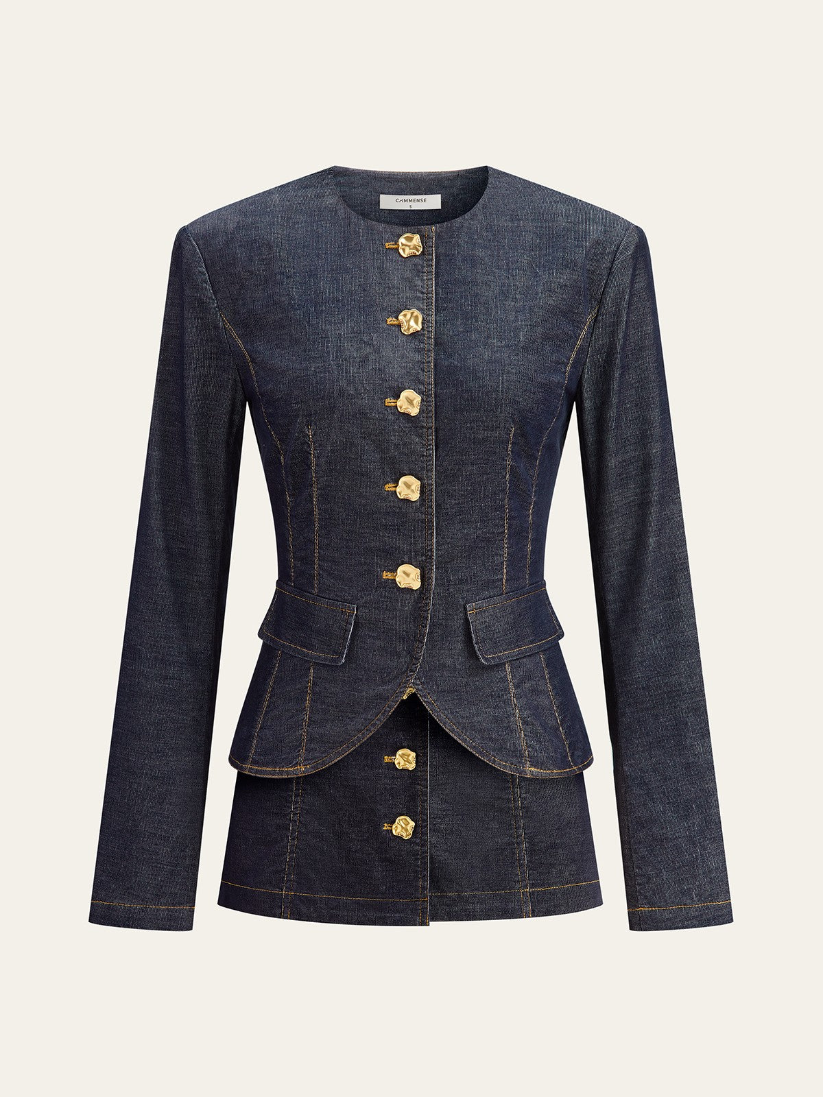 Sure! How about: "Stylish Metal Button Fitted Tailored Jacket for Women"?