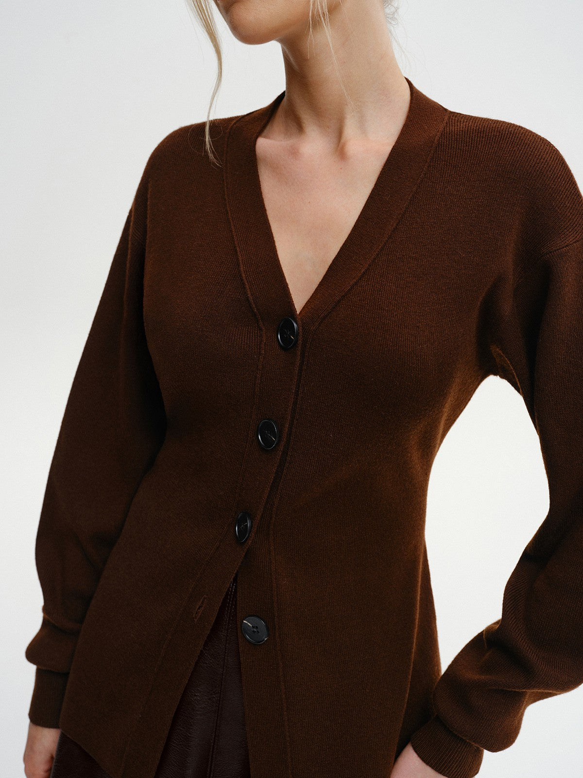 Wool-Blend V-Neck Button-Down Cardigan Cozy Lightweight Sweater