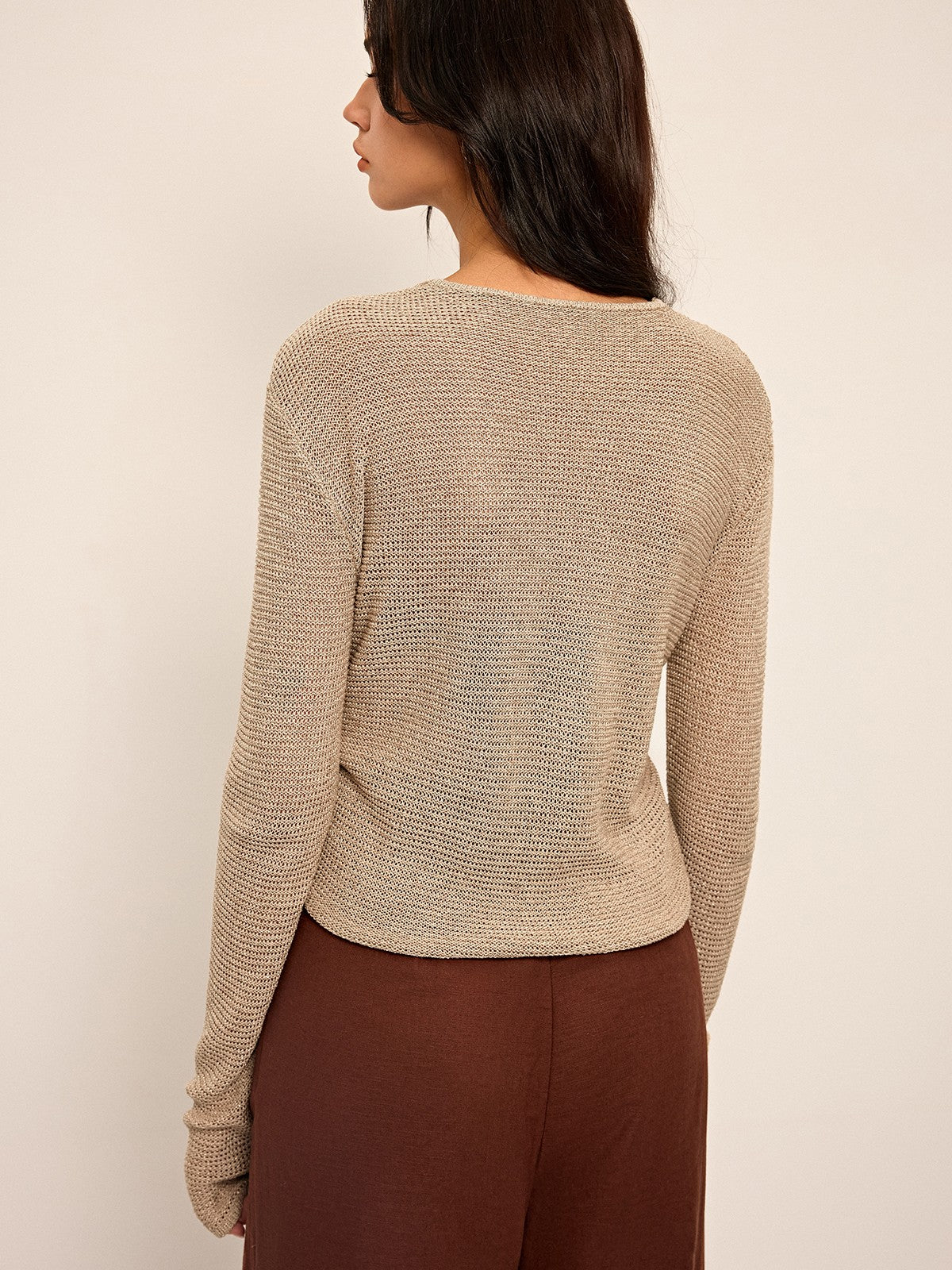 Knotted Front Long Sleeve Knit Top - Trendy Casual Fall Apparel